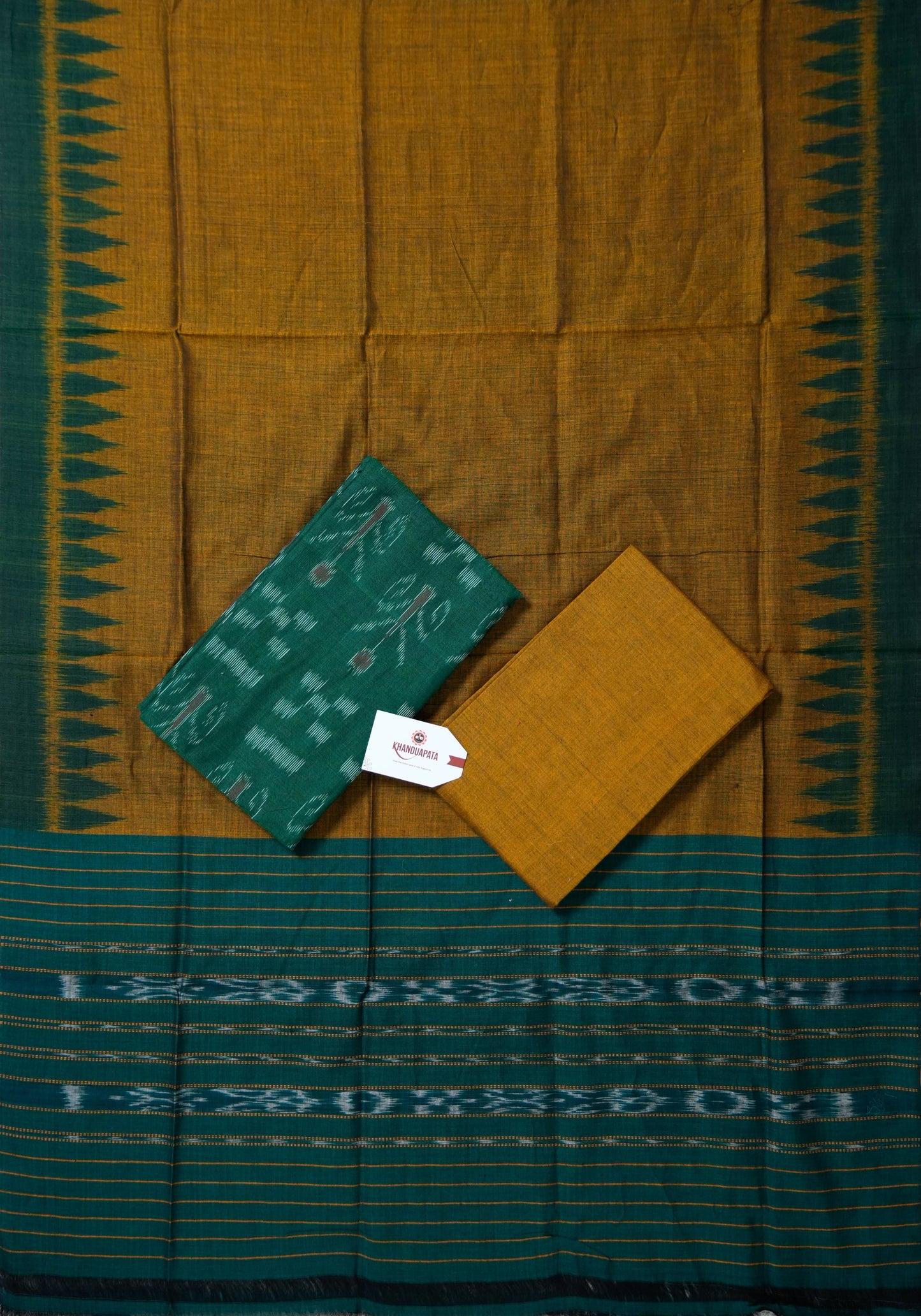 Green & Mustard Pasapali Small Tree Design Unstitched Cotton Suit For Women