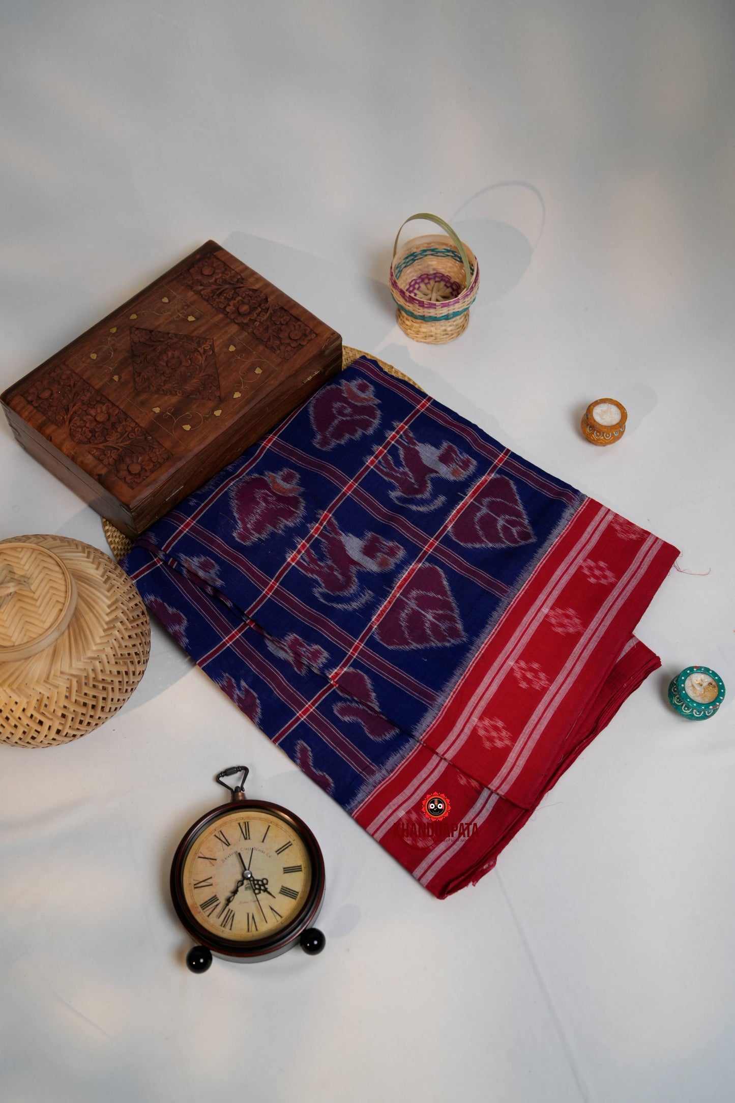 Blue & Red Colour Navakothi Design Cotton Saree For Women
