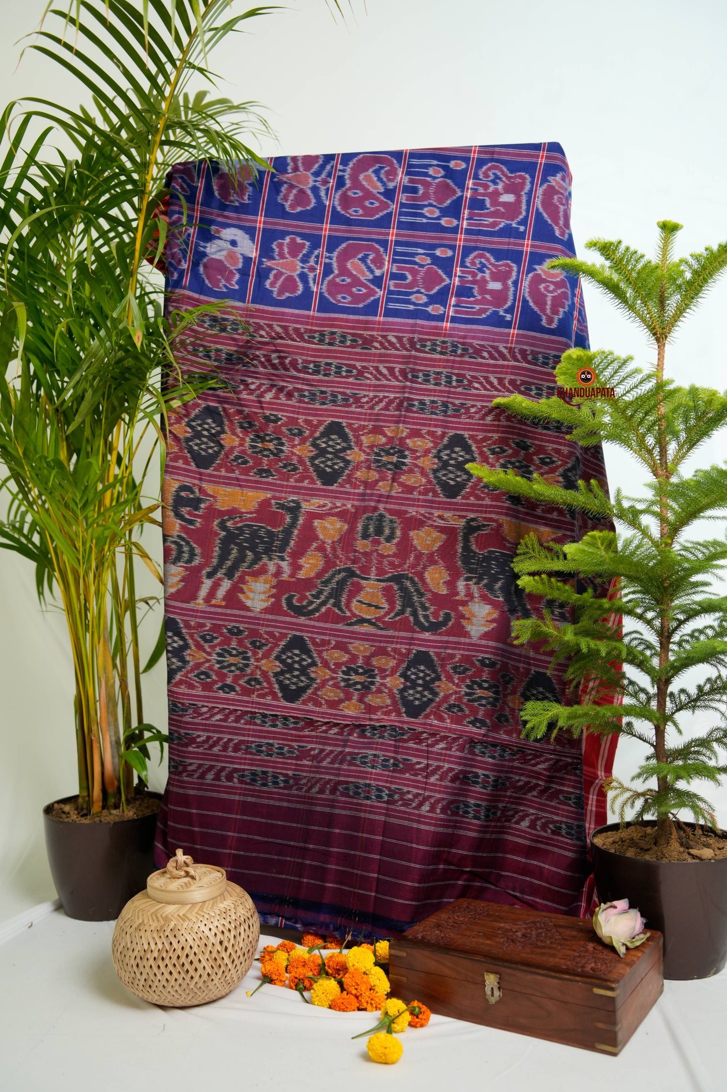 Blue & Red Colour Navakothi Design Cotton Saree For Women