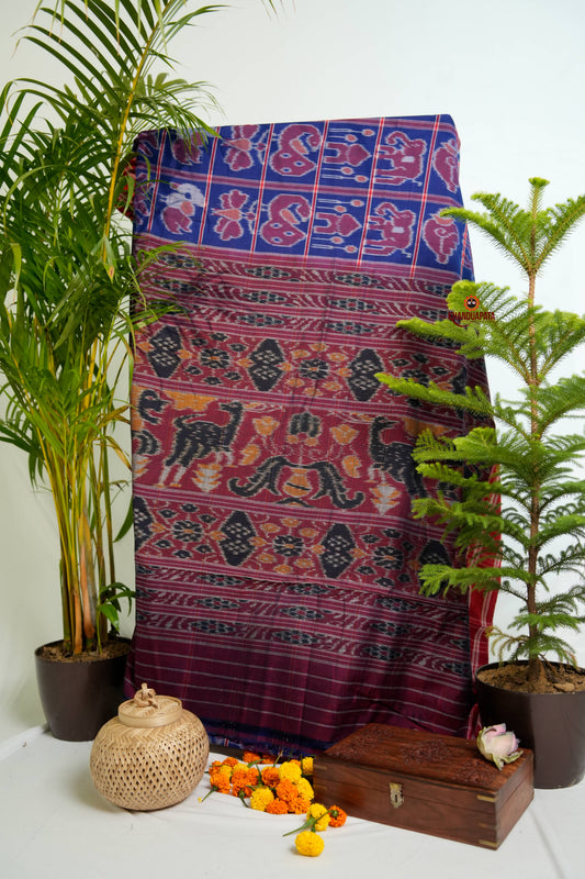 Blue & Red Colour Navakothi Design Cotton Saree For Women