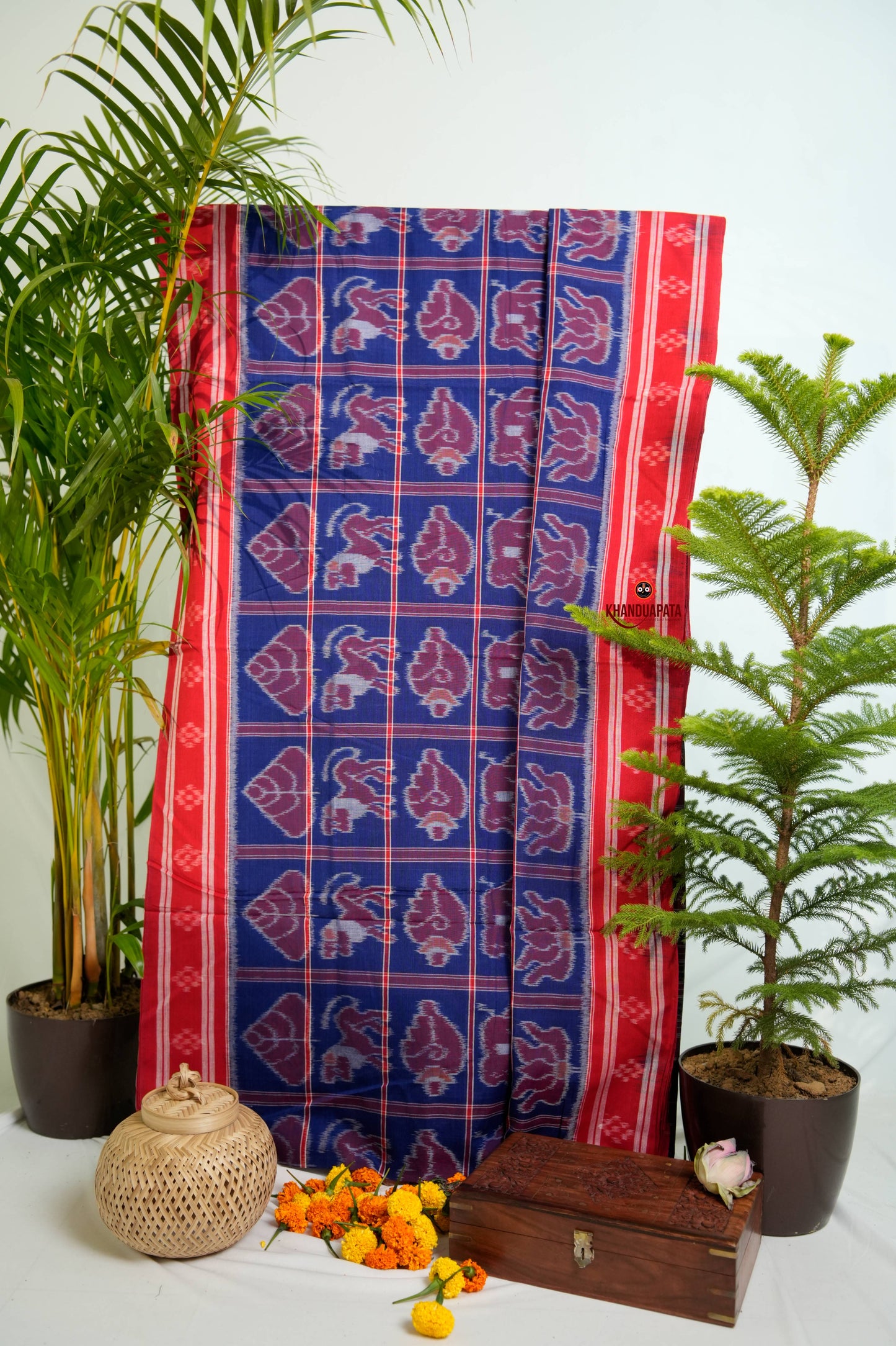 Blue & Red Colour Navakothi Design Cotton Saree For Women