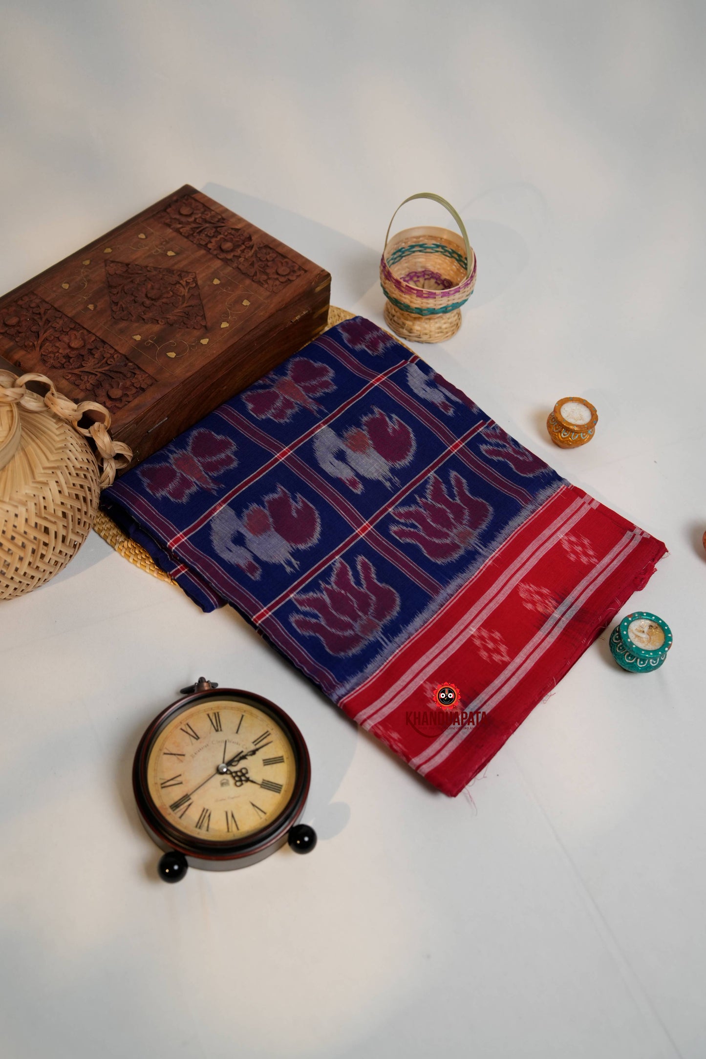 Blue & Red Colour Navakothi Design Cotton Saree For Women