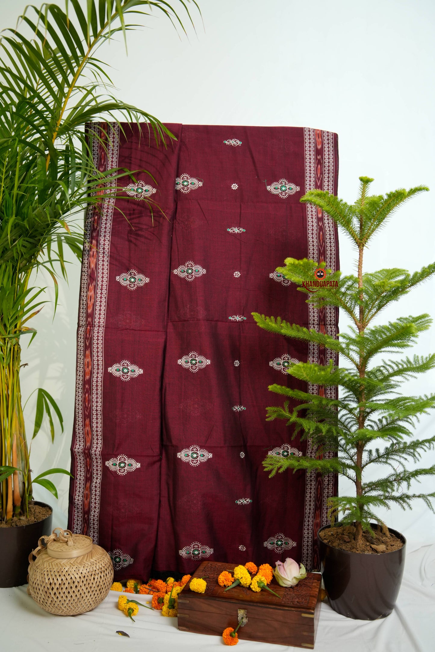 Maroon & Green Colour Design Cotton Saree For Women