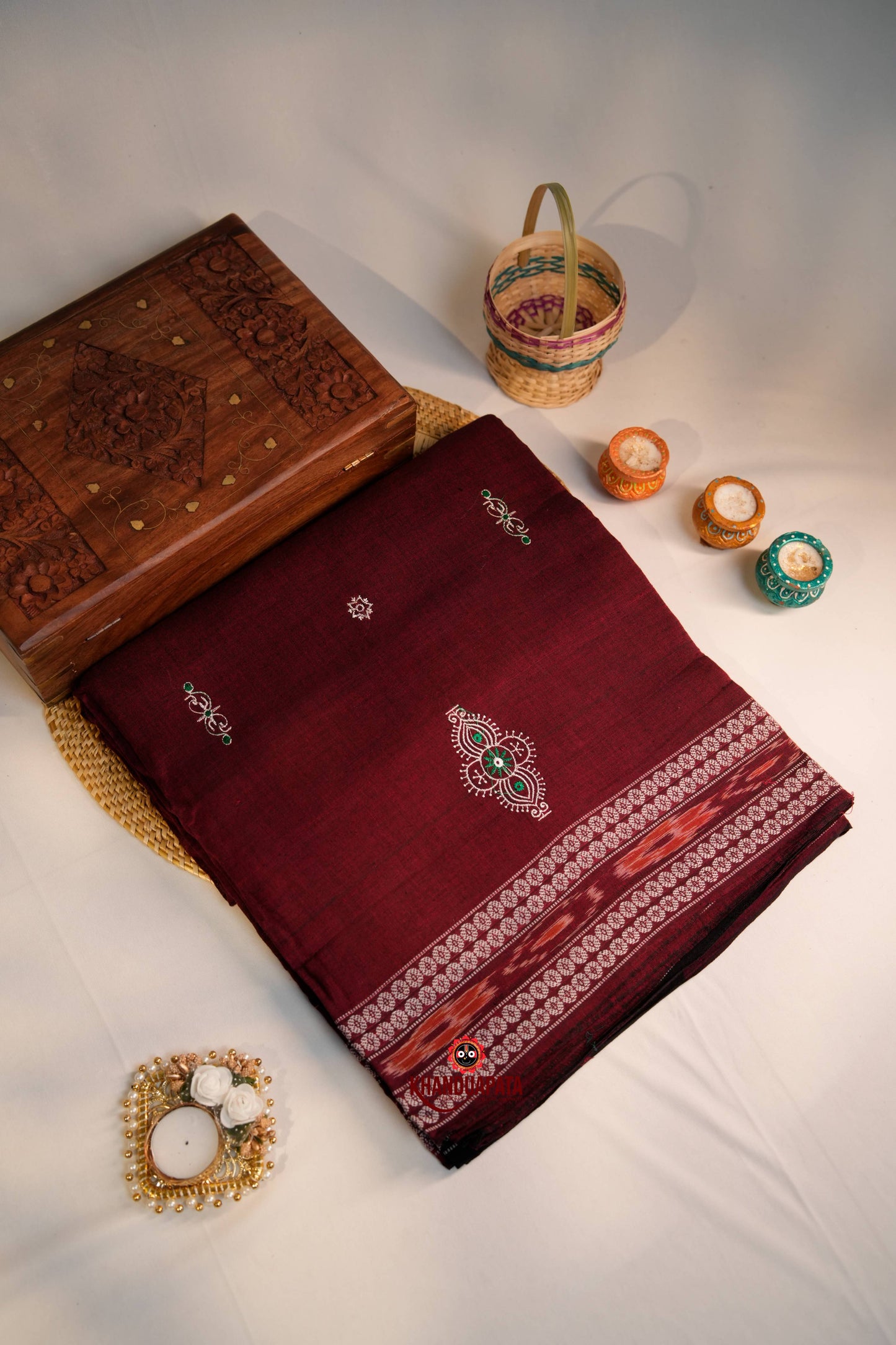 Maroon & Green Colour Design Cotton Saree For Women