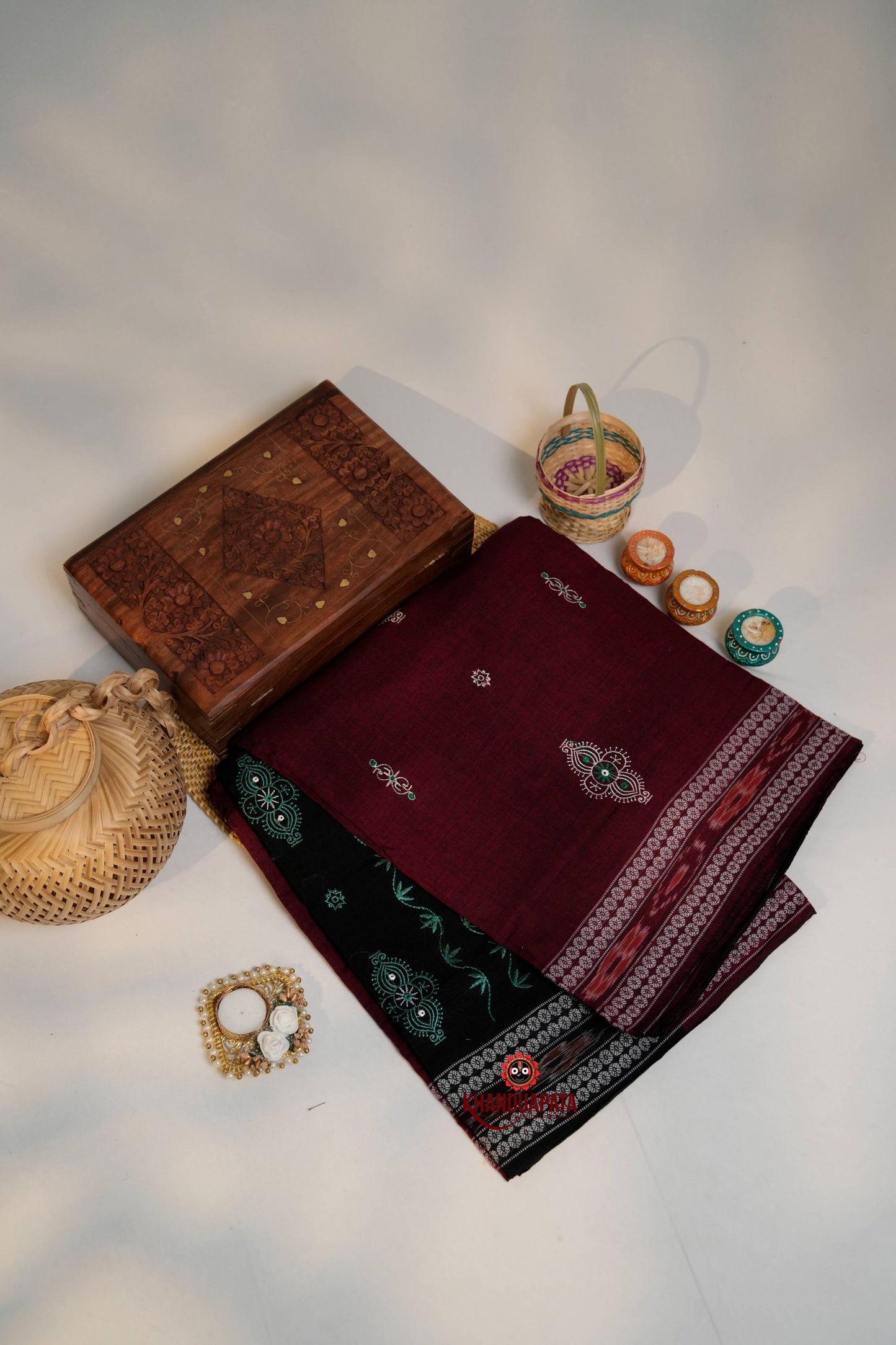 Maroon & Green Colour Design Cotton Saree For Women