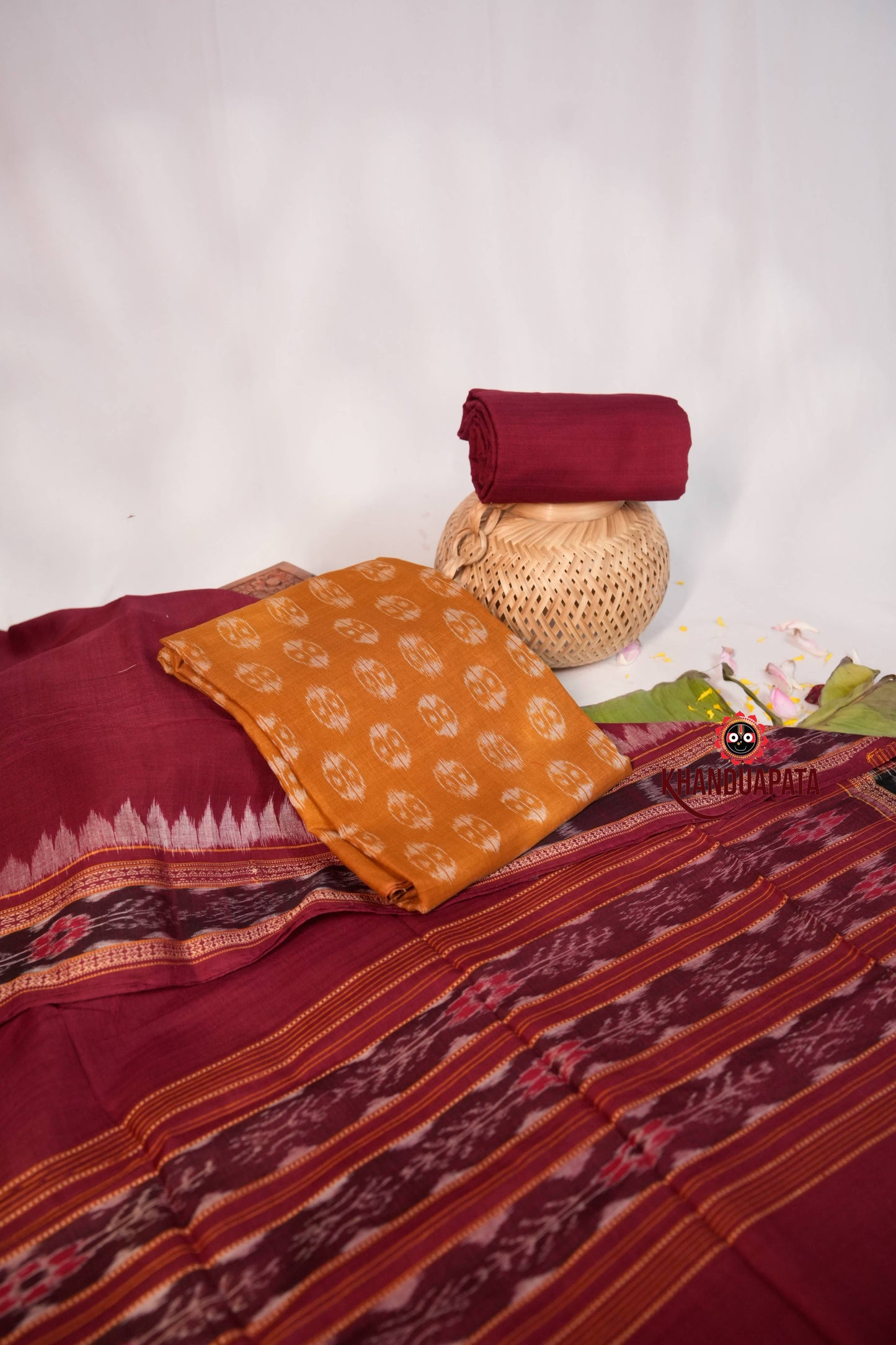 Maroon & Brown Ethnic Design Unstitched Cotton Suit For Women