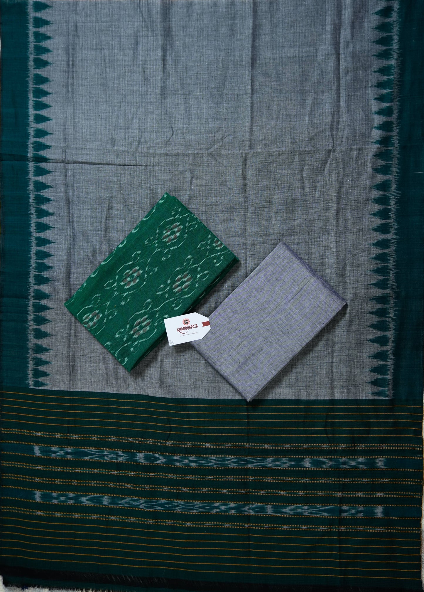 Green & Grey Box Design Unstitched Cotton Suit For Women