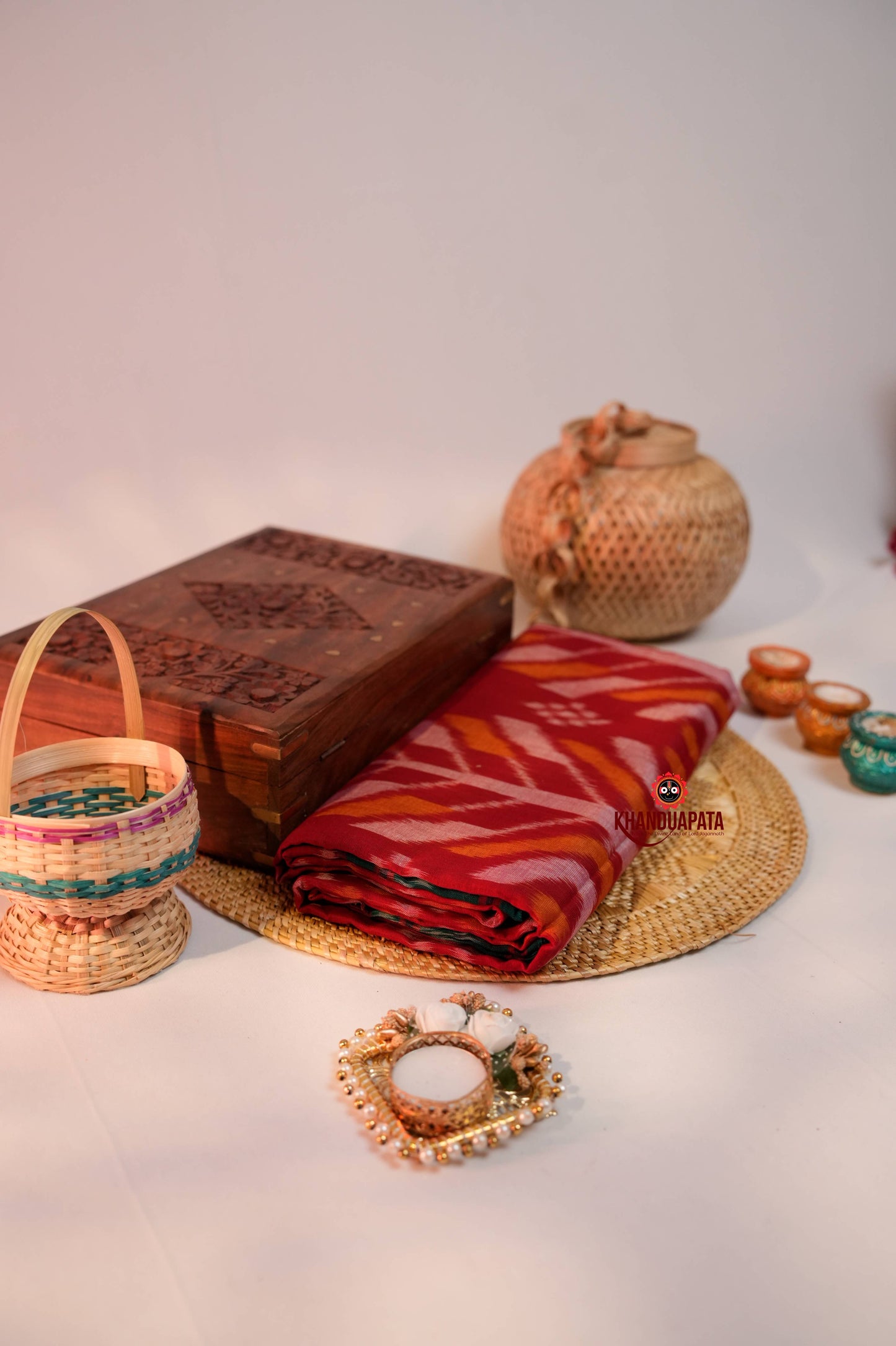 Red & Green Design Cotton Saree For Women