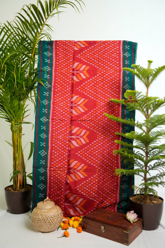 Red & Green Design Cotton Saree For Women