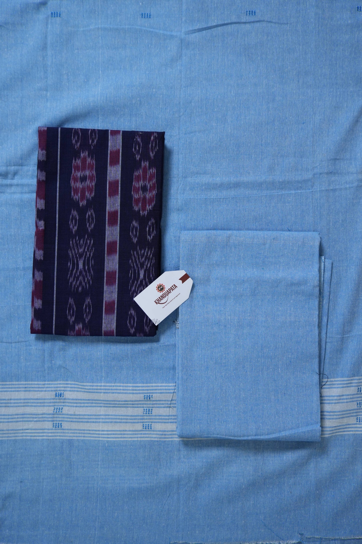 Black & Blue Flower Design Unstitched Cotton Suit For Women