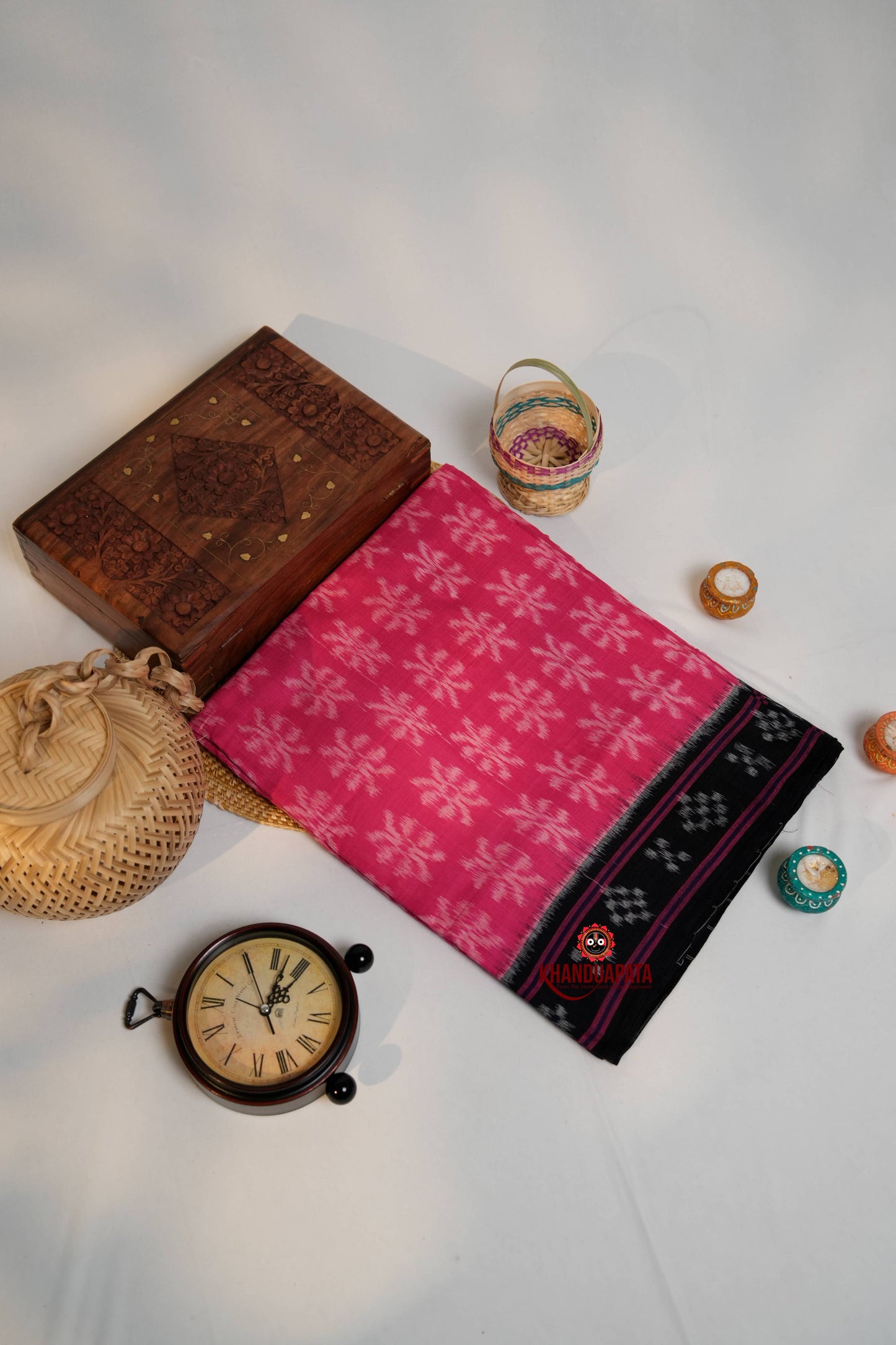 Pink & Black Colour Flower Design Cotton Saree For Women