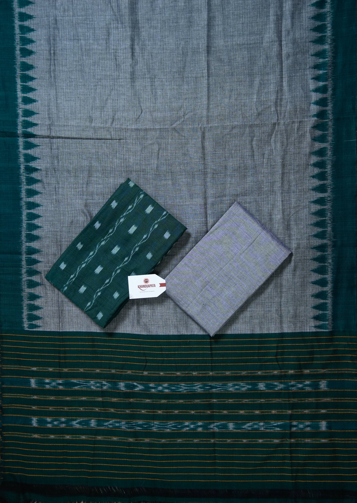 Green & Grey Small Box Unstitched Cotton Suit For Women