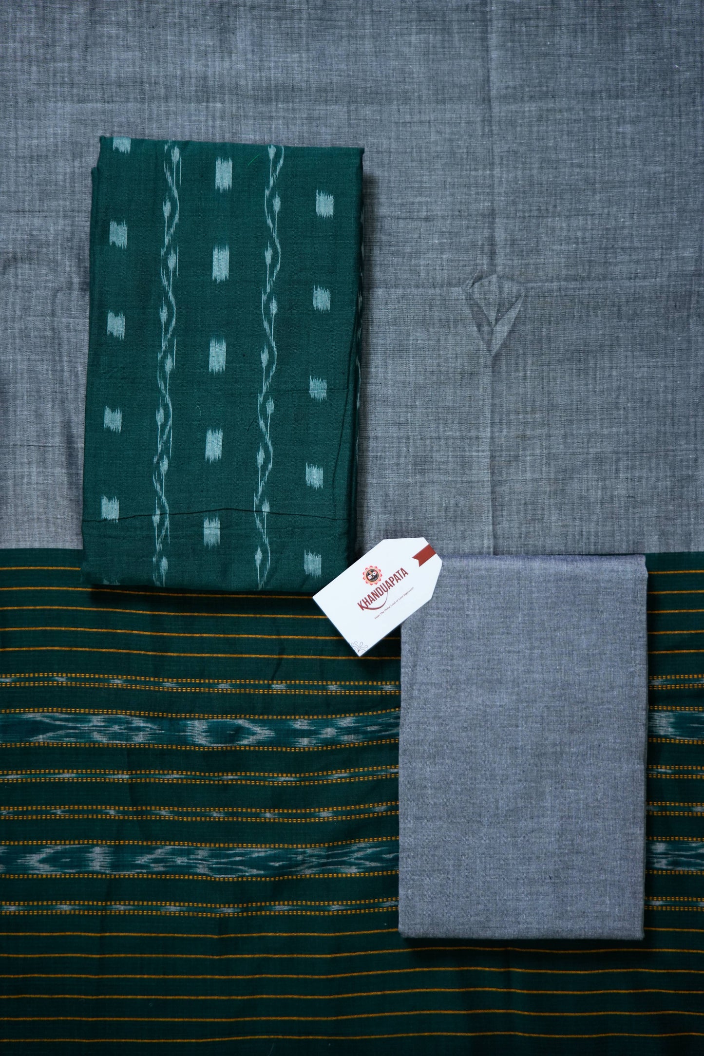 Green & Grey Small Box Unstitched Cotton Suit For Women