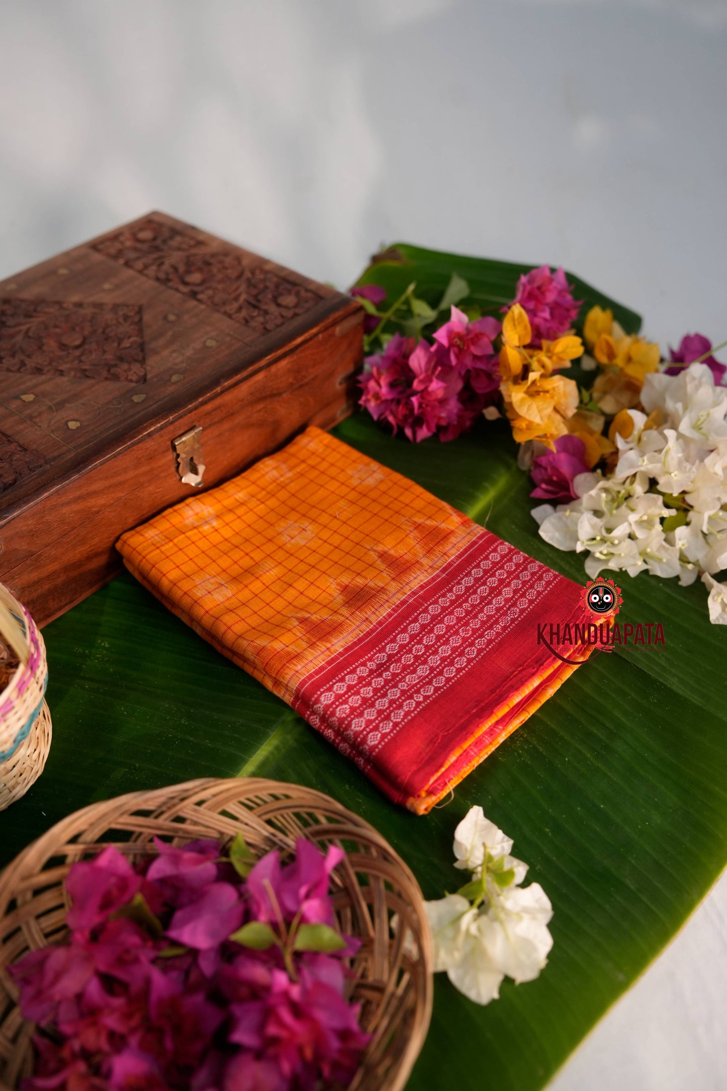 Yellow & Red Ethnic Design Unstitched Cotton Suit For Women