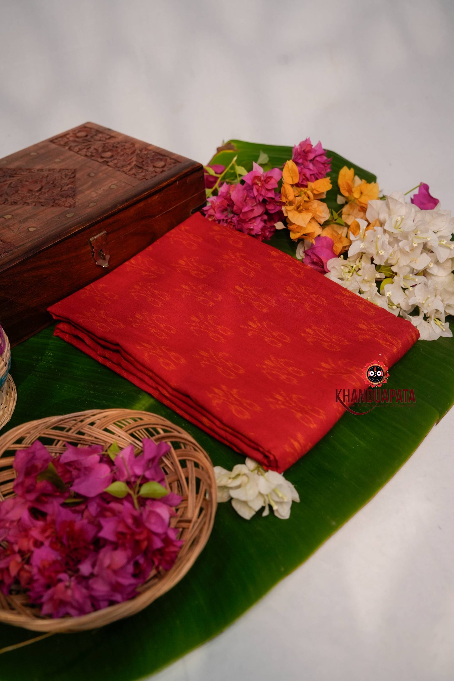 Yellow & Red Ethnic Design Unstitched Cotton Suit For Women