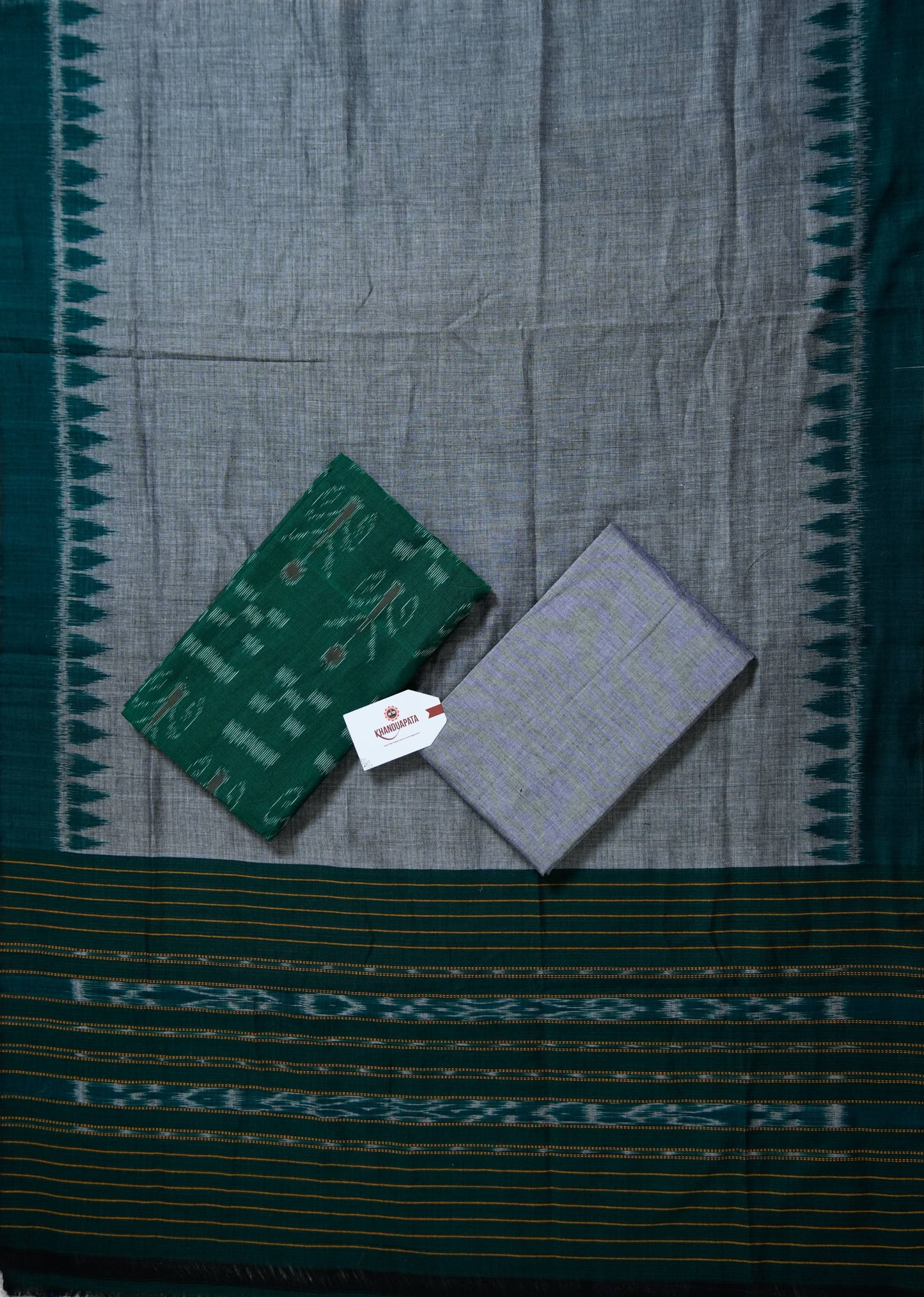 Green & Grey Pasapali Small Tree Design Unstitched Cotton Suit For Women