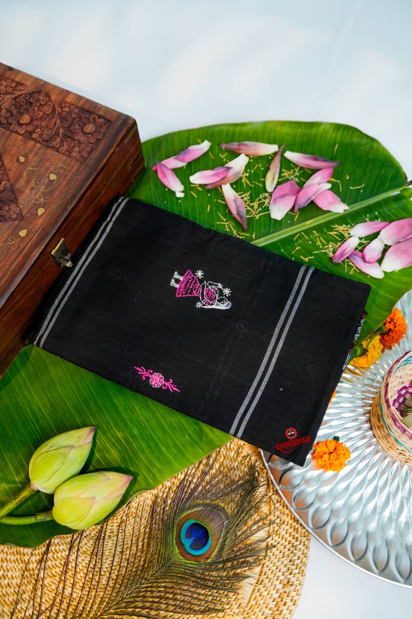 Pink & Black Embroidery Doll Design Unstitched Cotton Suit For Women