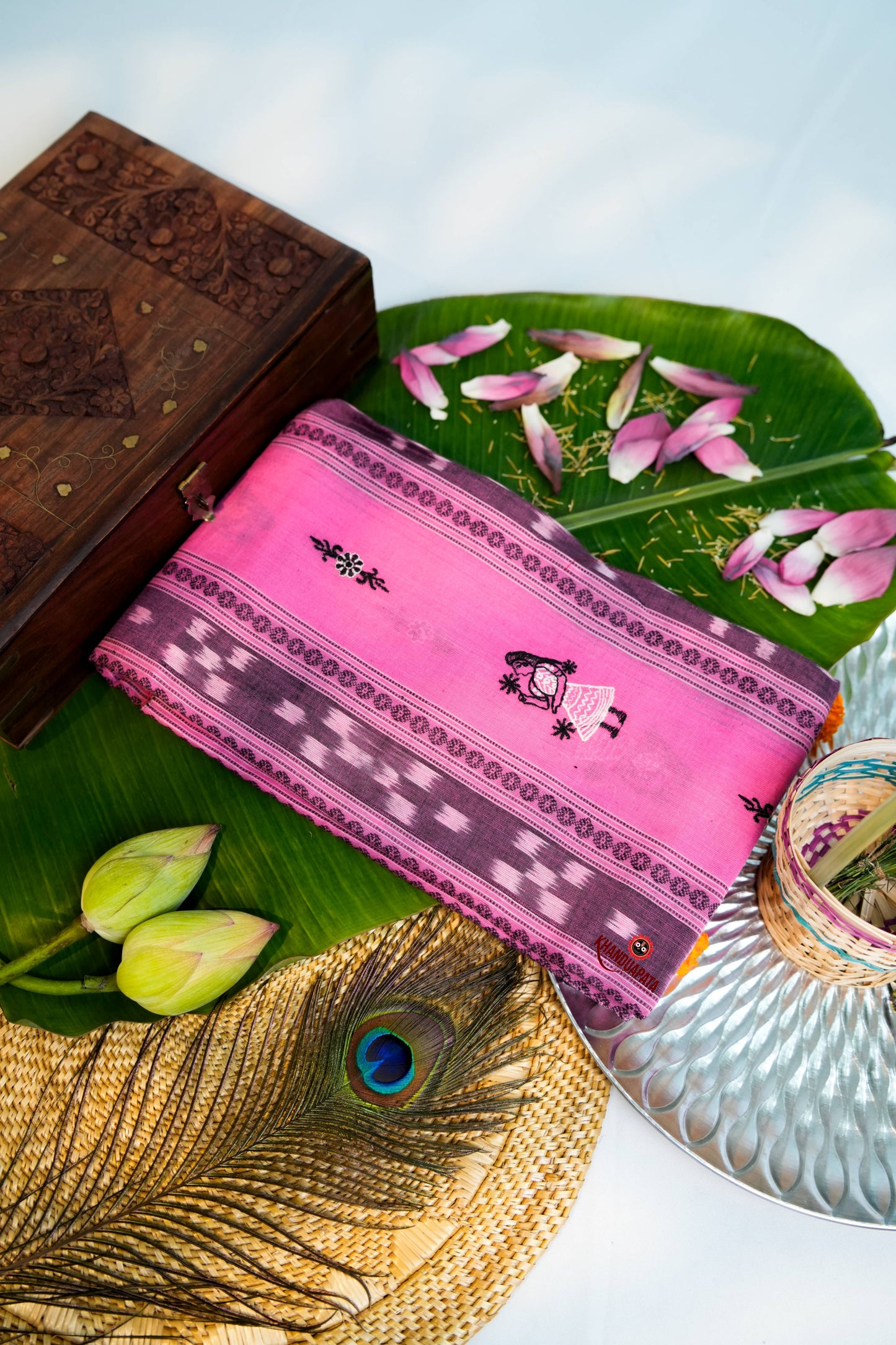 Pink & Black Embroidery Doll Design Unstitched Cotton Suit For Women