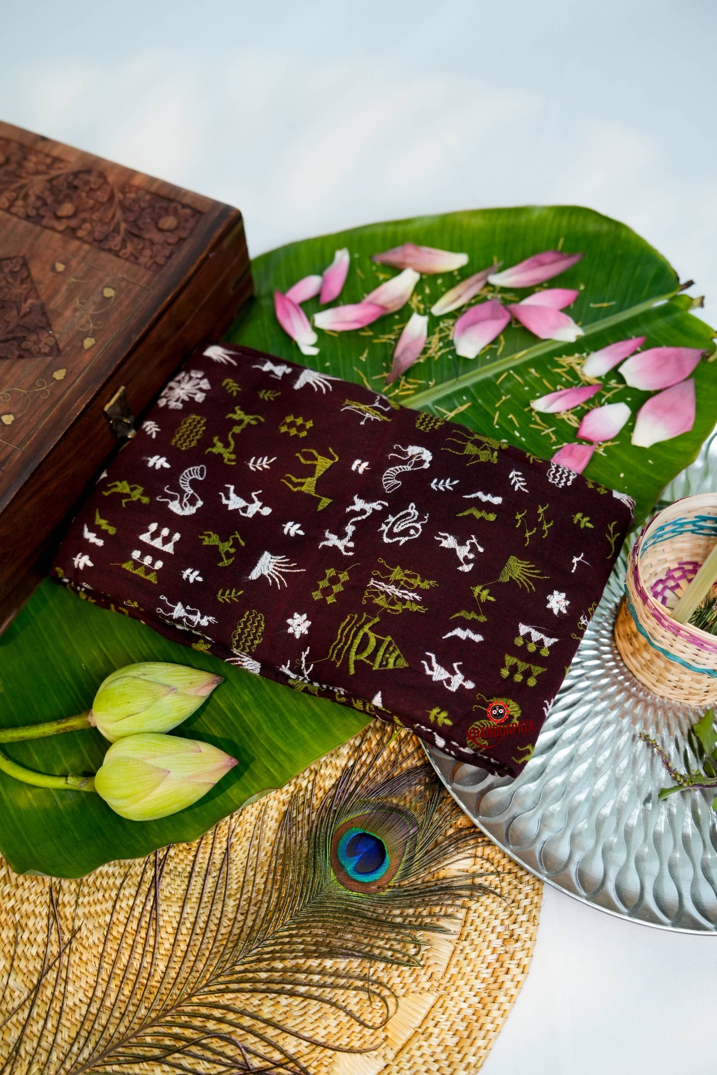 Maroon & Green Embroidery Design Unstitched Cotton Suit For Women