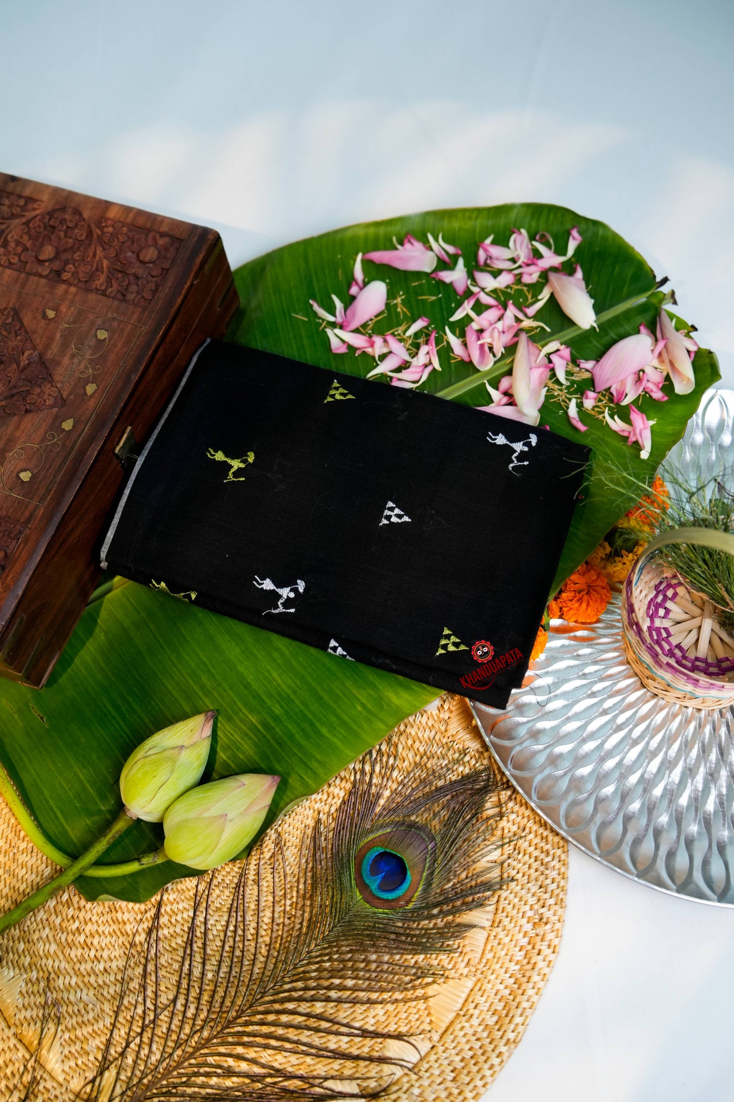 Black & Green Embroidery Tribal Design Unstitched Cotton Suit For Women