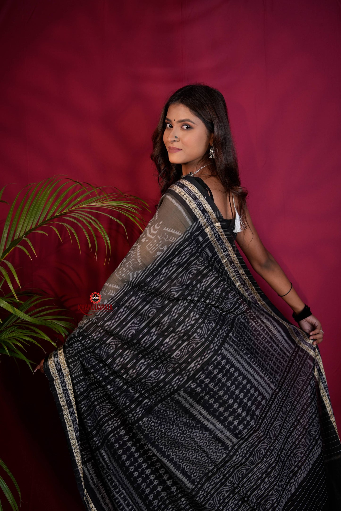 Grey & Black Colour Body Design Cotton Saree For Women