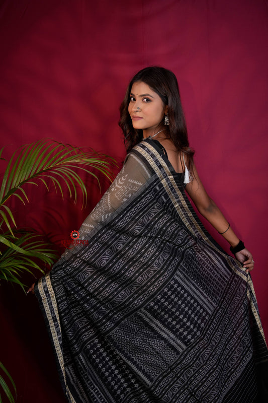 Grey & Black Colour Body Design Cotton Saree For Women