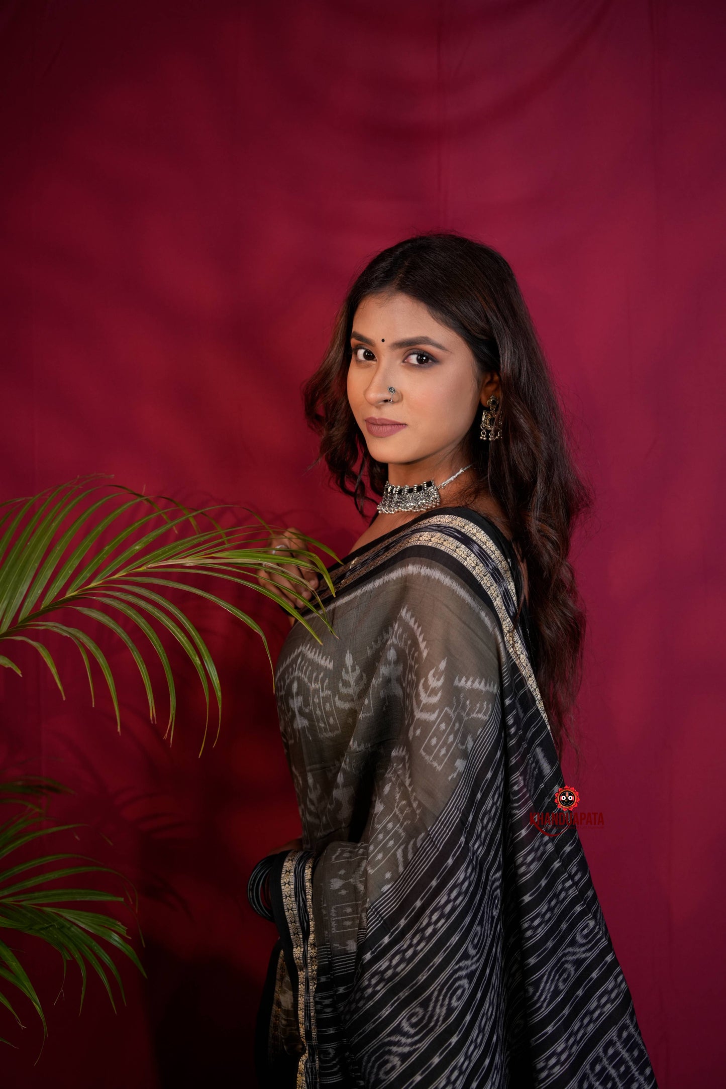 Grey & Black Colour Body Design Cotton Saree For Women