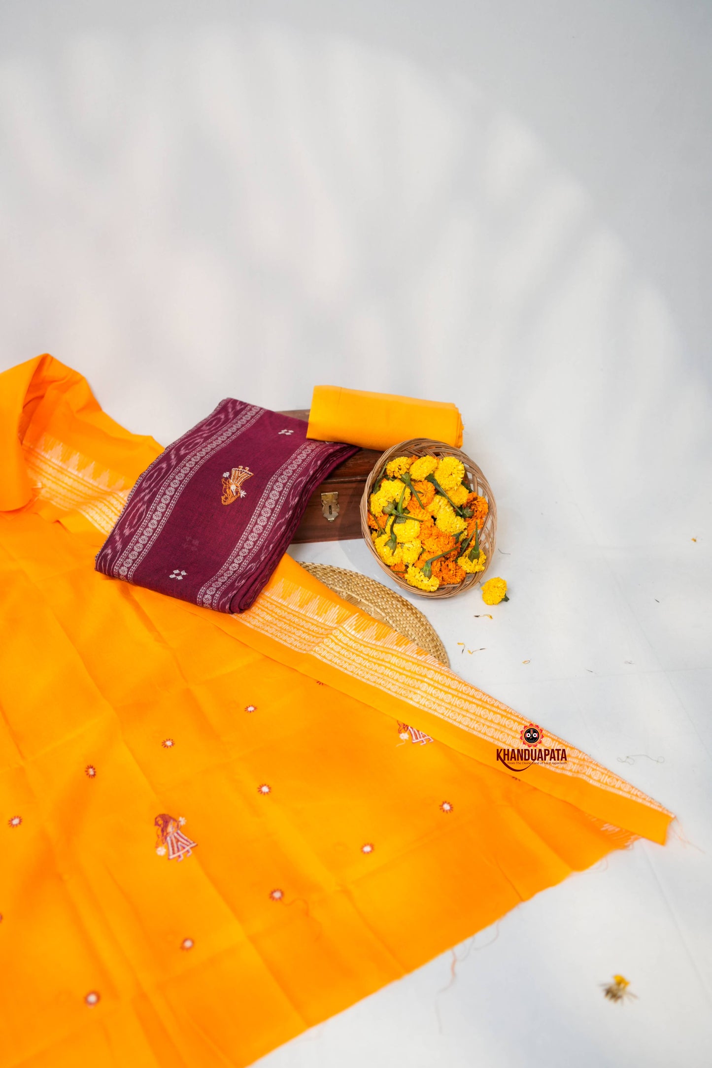 Maroon & Yellow Doll Design Unstitched Cotton Suit For Women