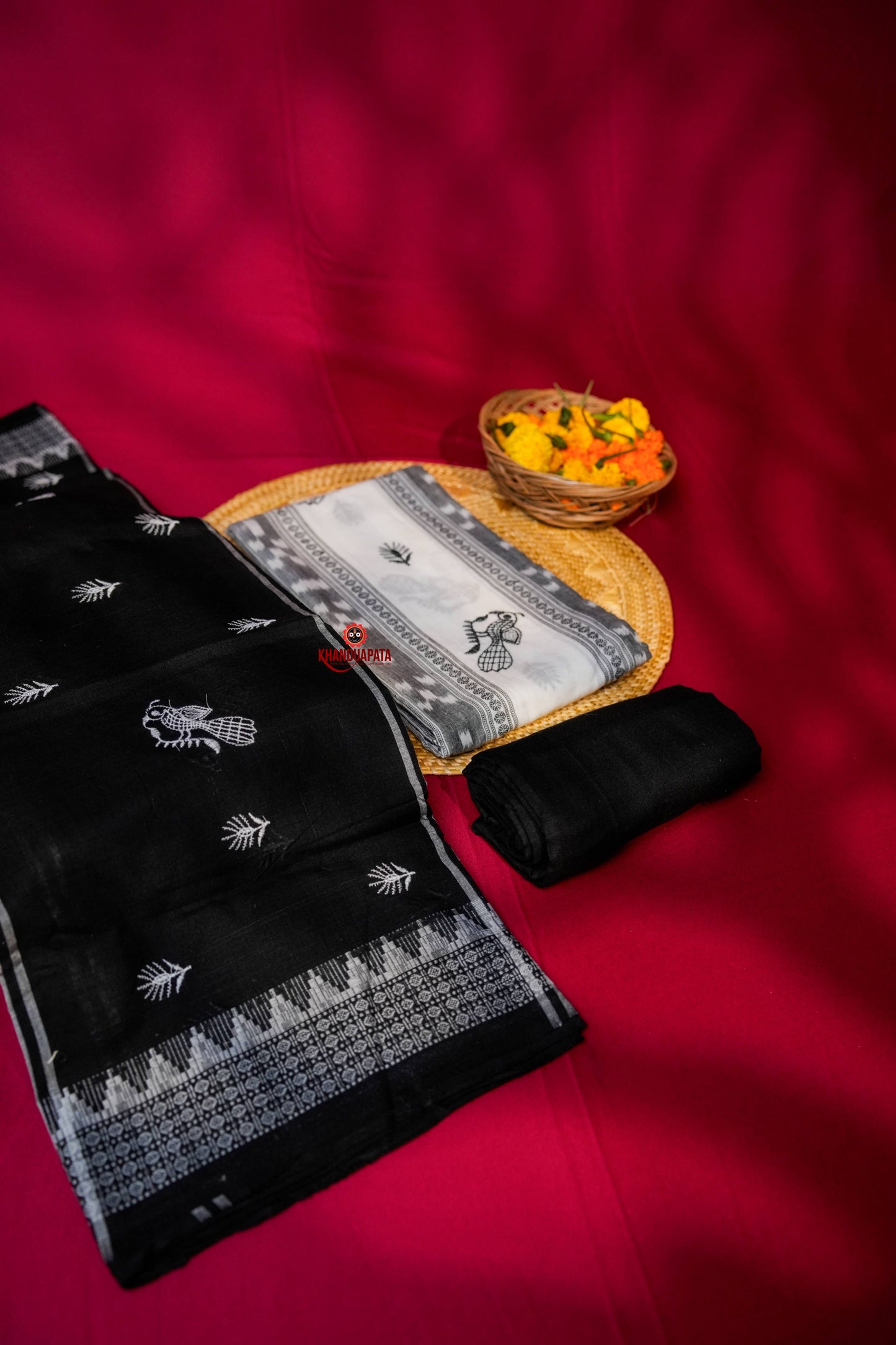 White & Black Pasapali Design Unstitched Cotton Suit For Women