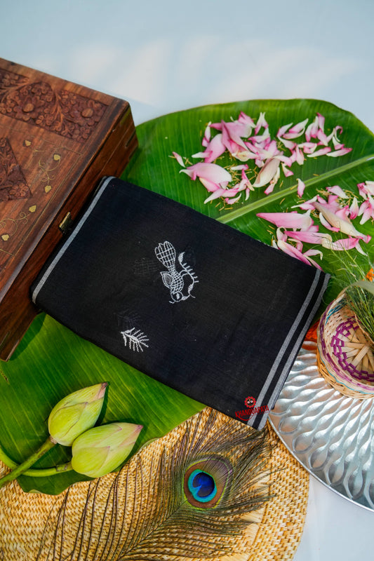 White & Black Pasapali Design Unstitched Cotton Suit For Women