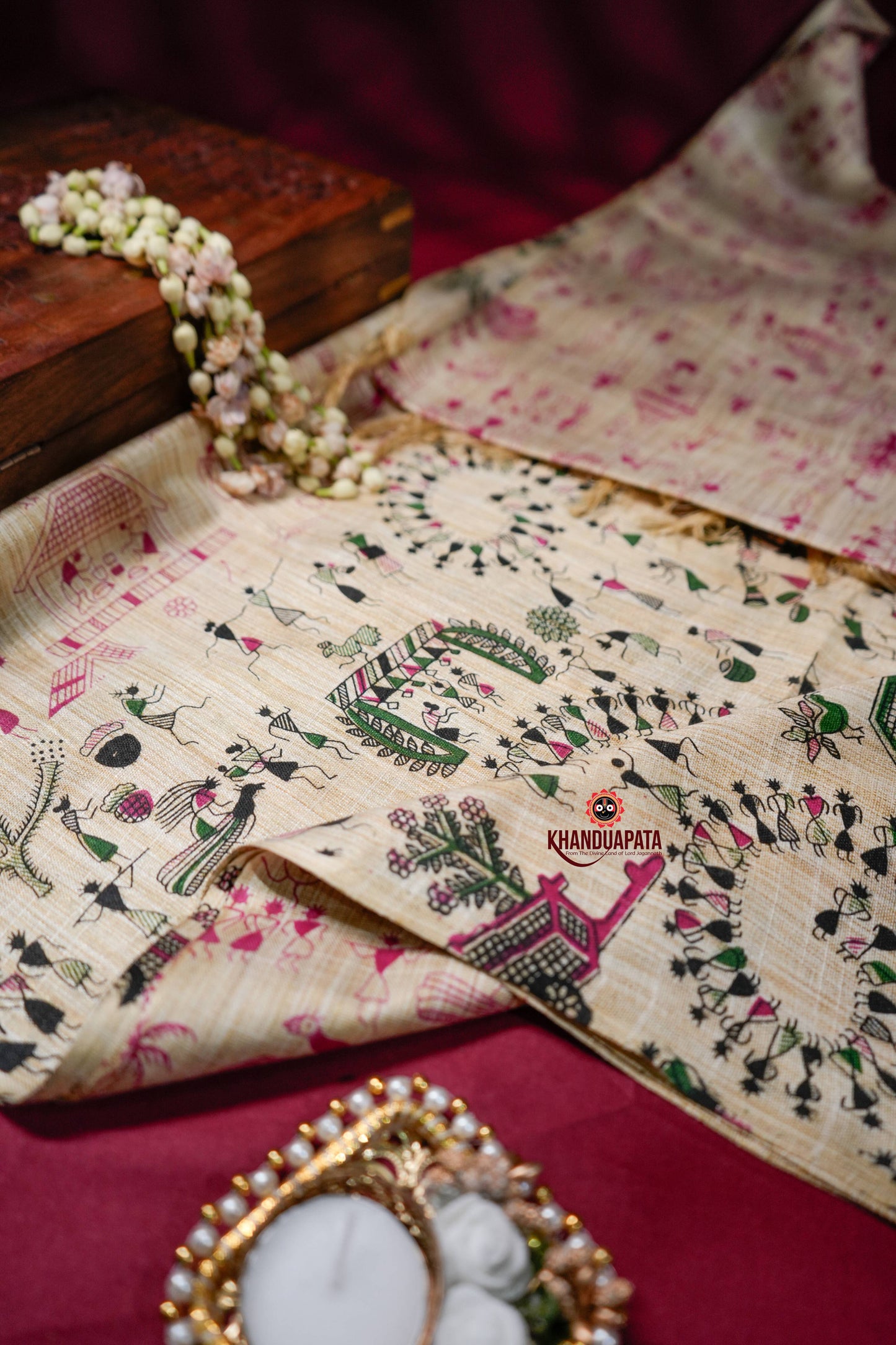 Beige & Pink Colour Festive Vibes Design Khadi Cotton Stole For Women