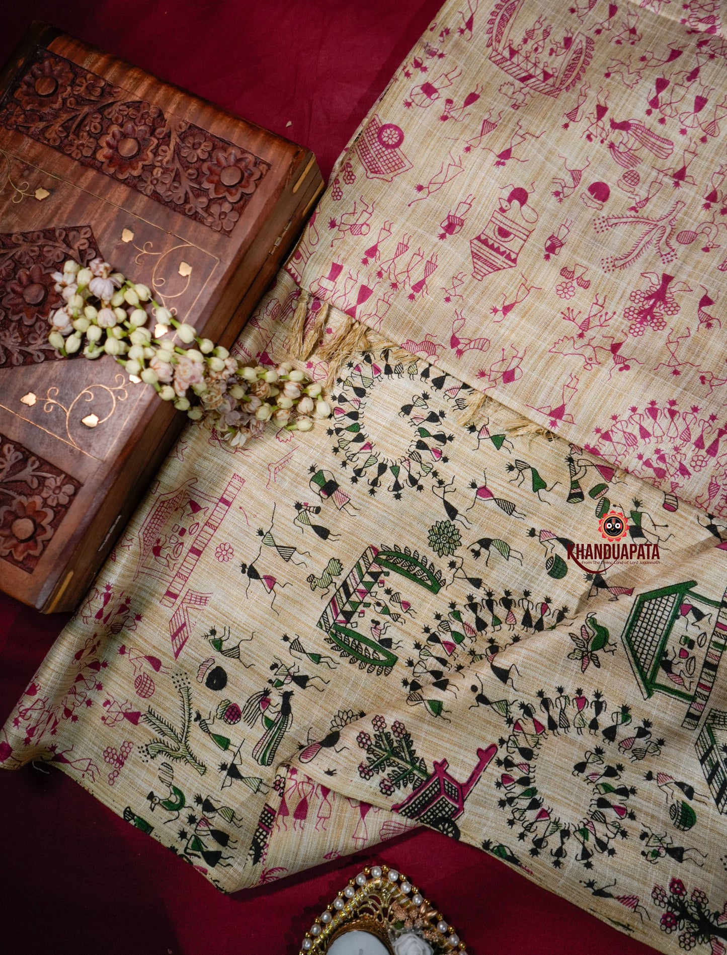 Beige & Pink Colour Festive Vibes Design Khadi Cotton Stole For Women