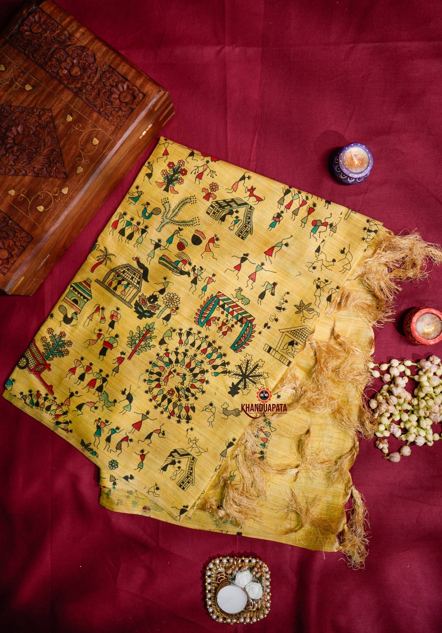Golden Colour Festive Vibes Design Khadi Cotton Stole For Women