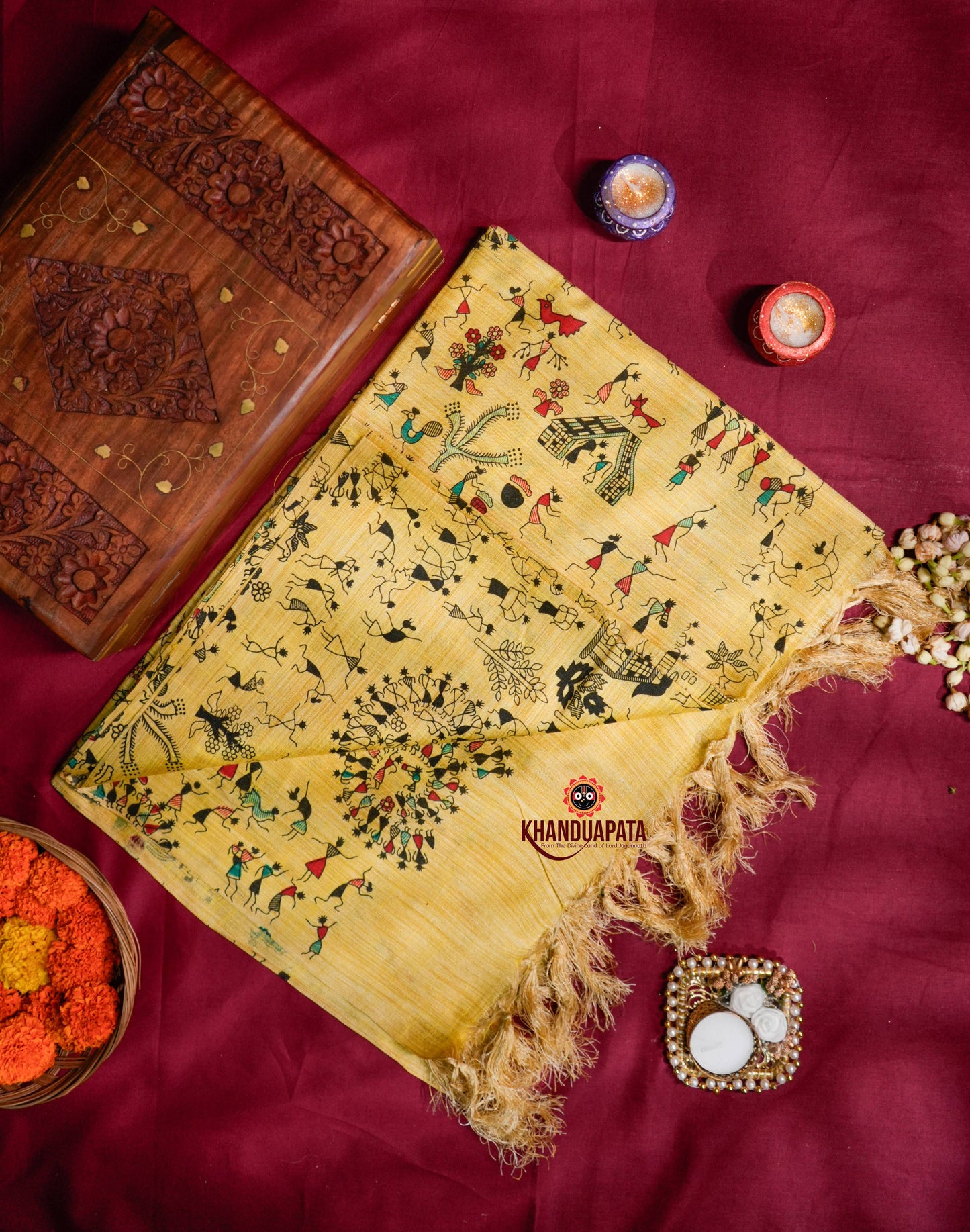 Golden Colour Festive Vibes Design Khadi Cotton Stole For Women