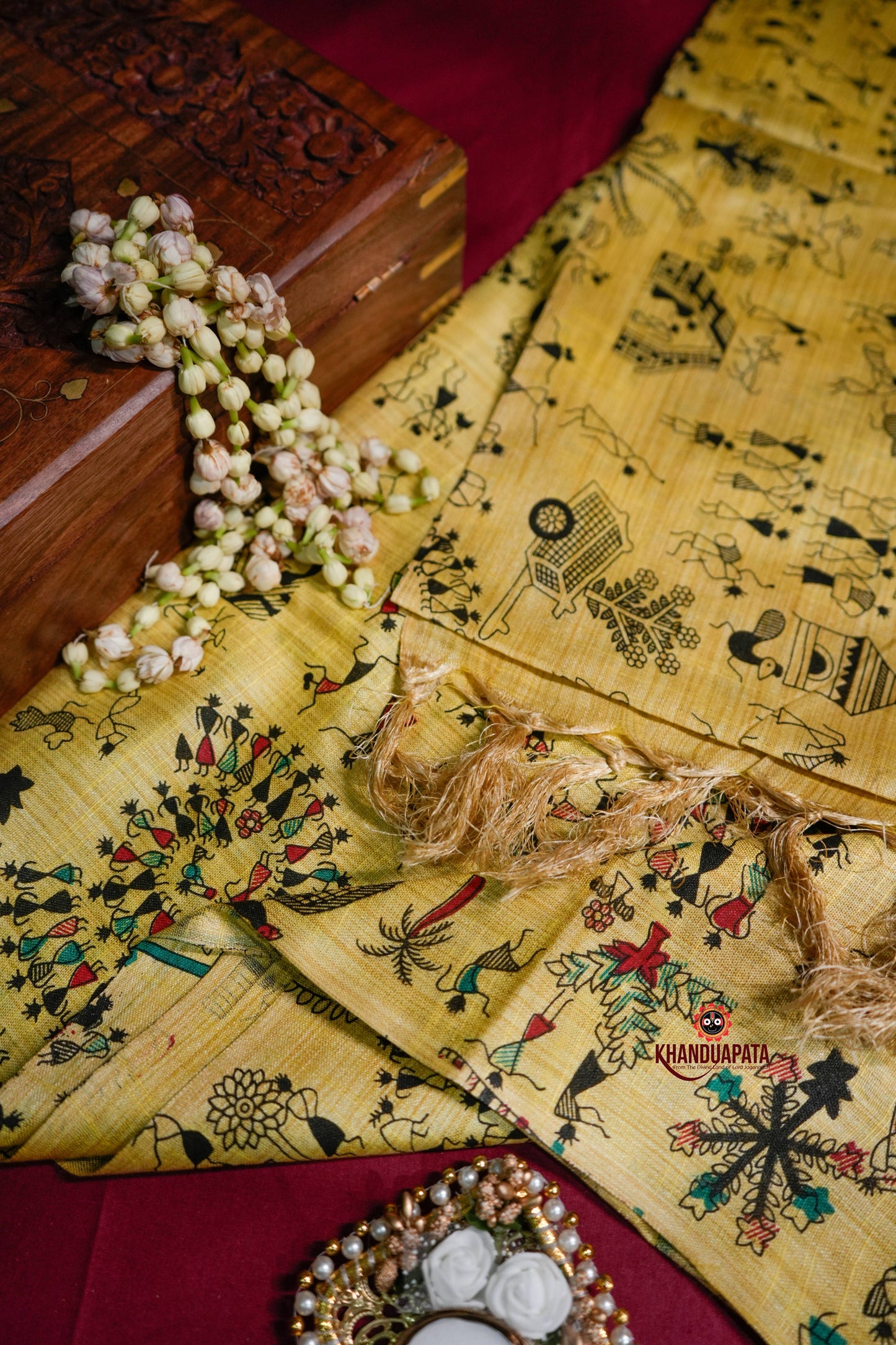 Golden Colour Festive Vibes Design Khadi Cotton Stole For Women