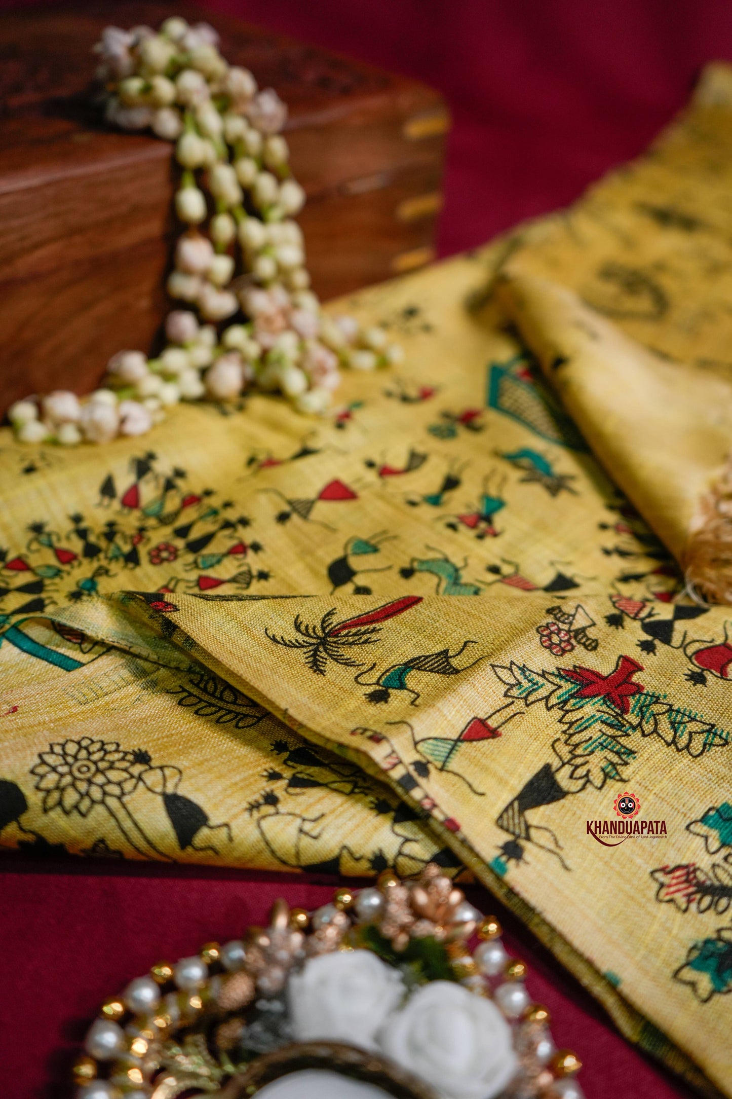 Golden Colour Festive Vibes Design Khadi Cotton Stole For Women