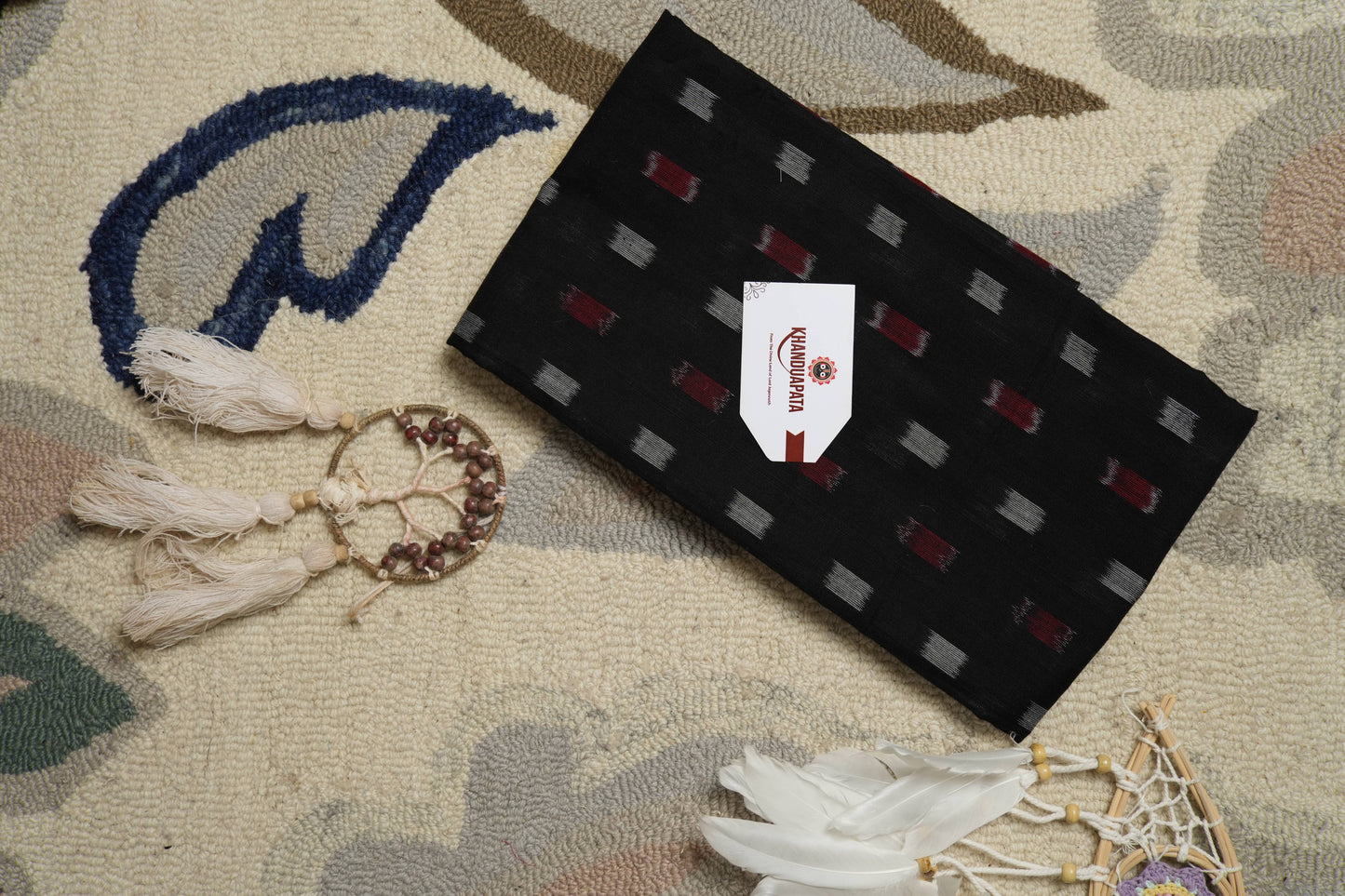 Black & Red Box Design Unstitched Cotton Suit For Women