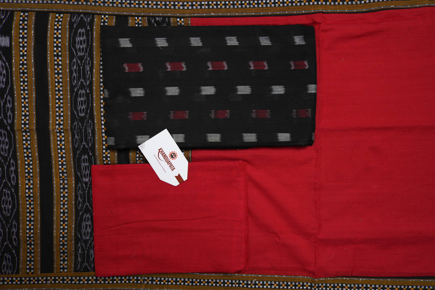 Black & Red Box Design Unstitched Cotton Suit For Women