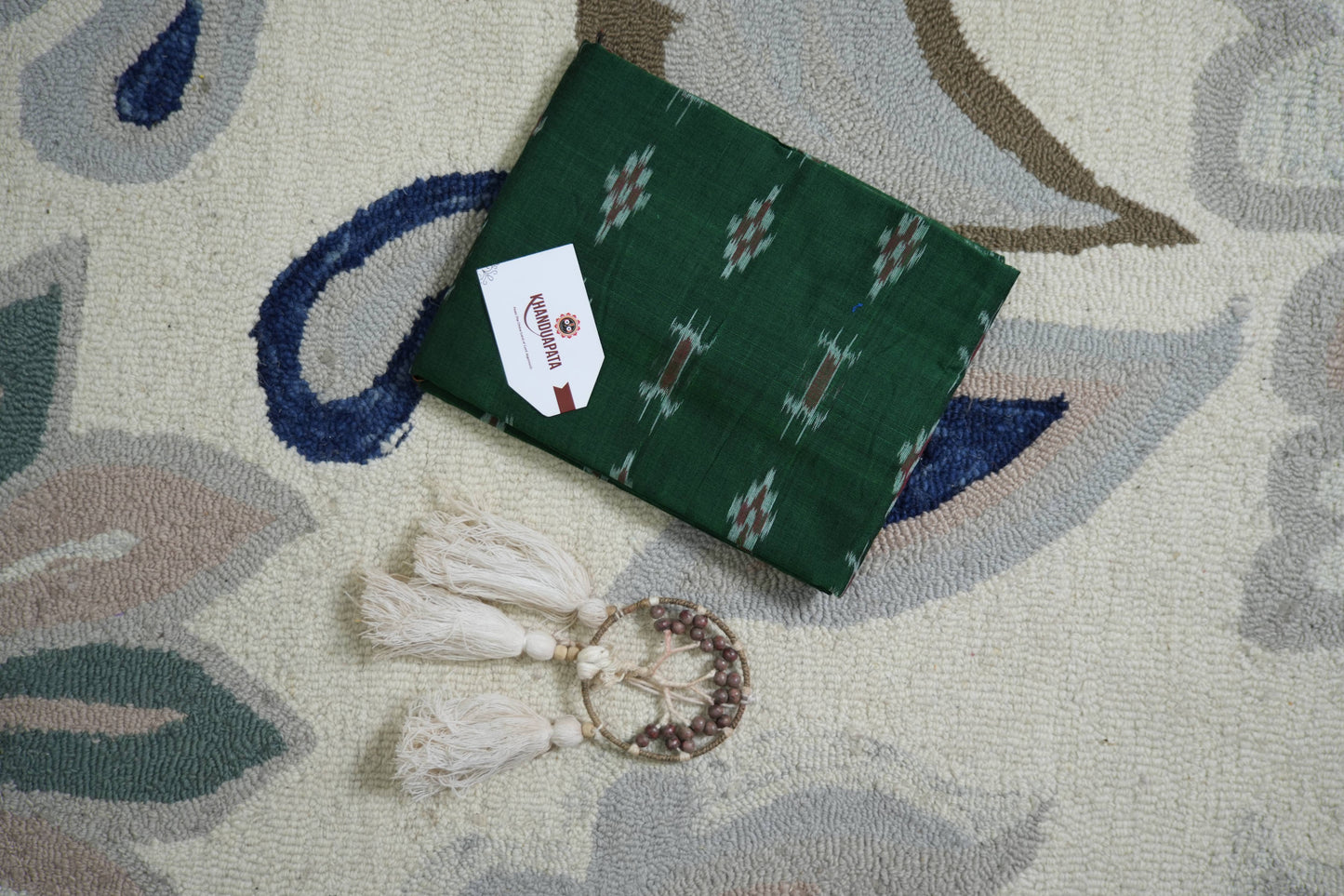 Green & Blue Pasapali Design Unstitched Cotton Suit For Women