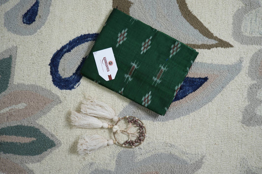 Green & Blue Pasapali Design Unstitched Cotton Suit For Women