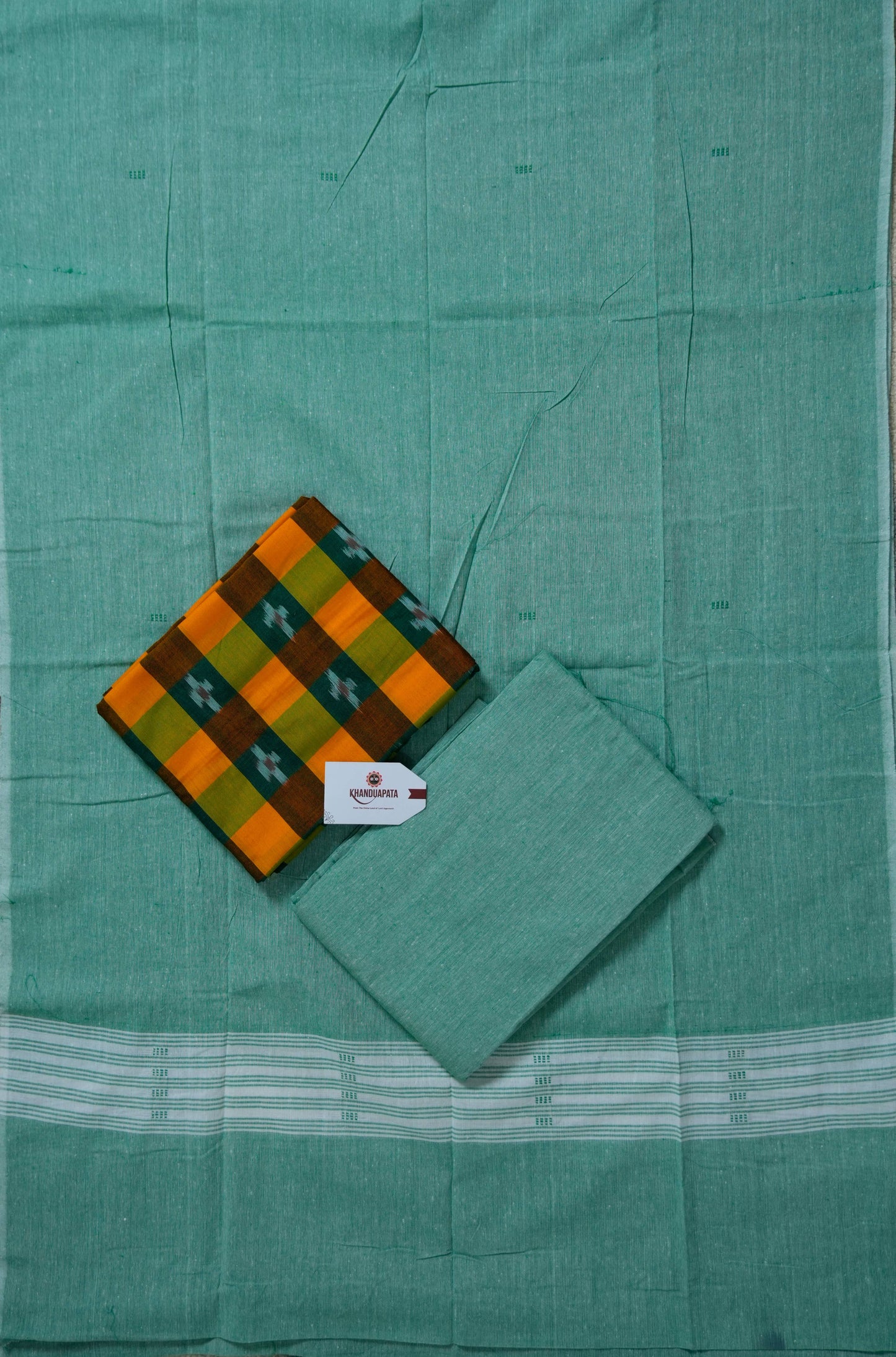Green & Multi Colour Box Design Unstitched Cotton Suit For Women
