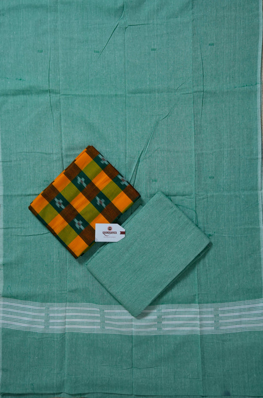 Green & Multi Colour Box Design Unstitched Cotton Suit For Women
