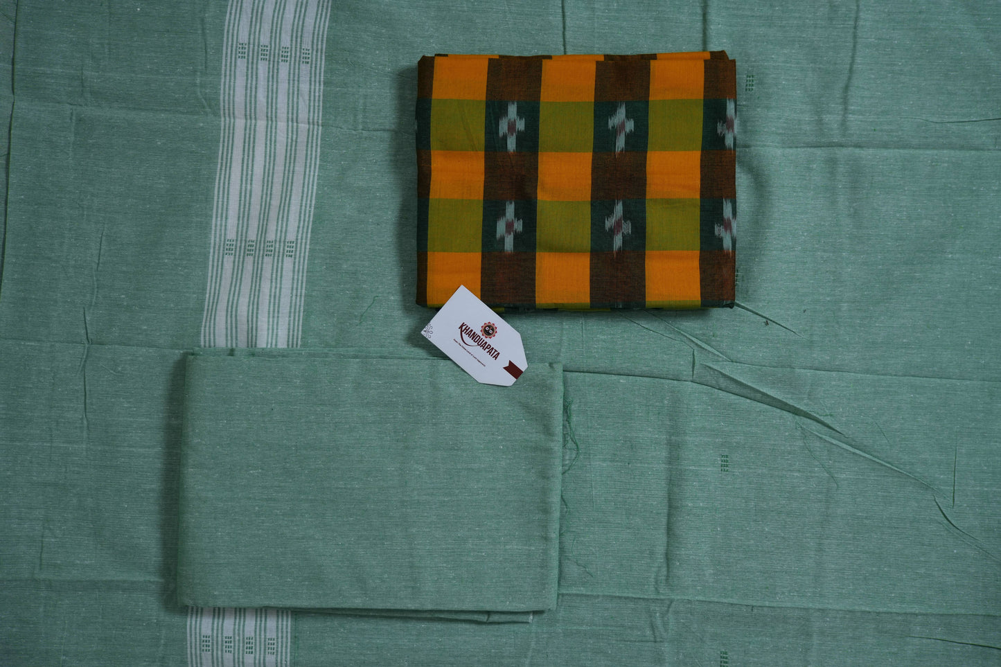 Green & Multi Colour Box Design Unstitched Cotton Suit For Women
