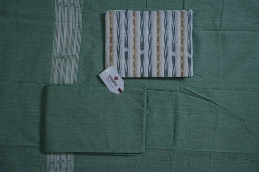 Green & White Arrow Unstitched Cotton Suit For Women