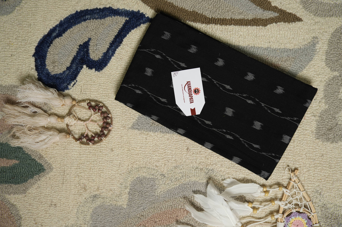 Red & Black Small Box Unstitched Cotton Suit For Women