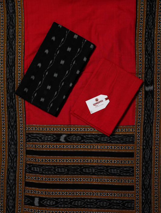 Red & Black Small Box Unstitched Cotton Suit For Women