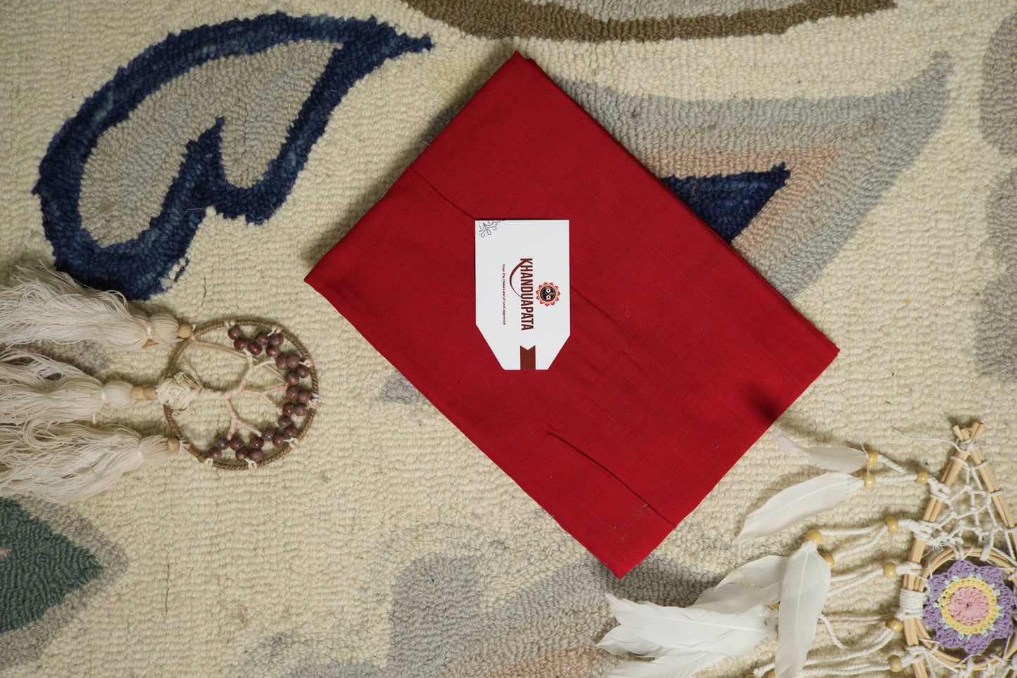 Red & Black Small Box Unstitched Cotton Suit For Women