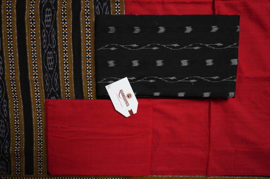 Red & Black Small Box Unstitched Cotton Suit For Women