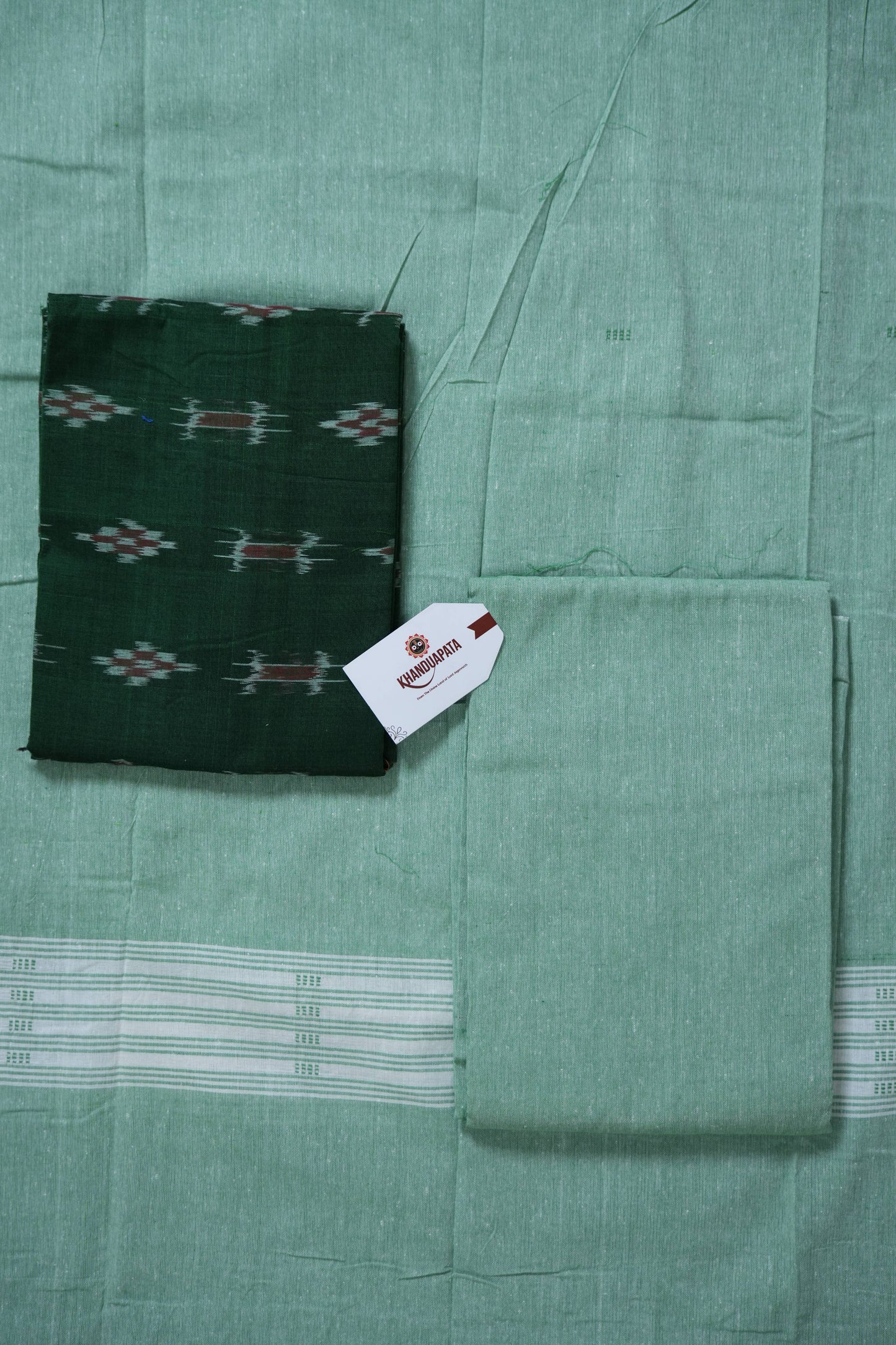 Green & Blue Pasapali Design Unstitched Cotton Suit For Women