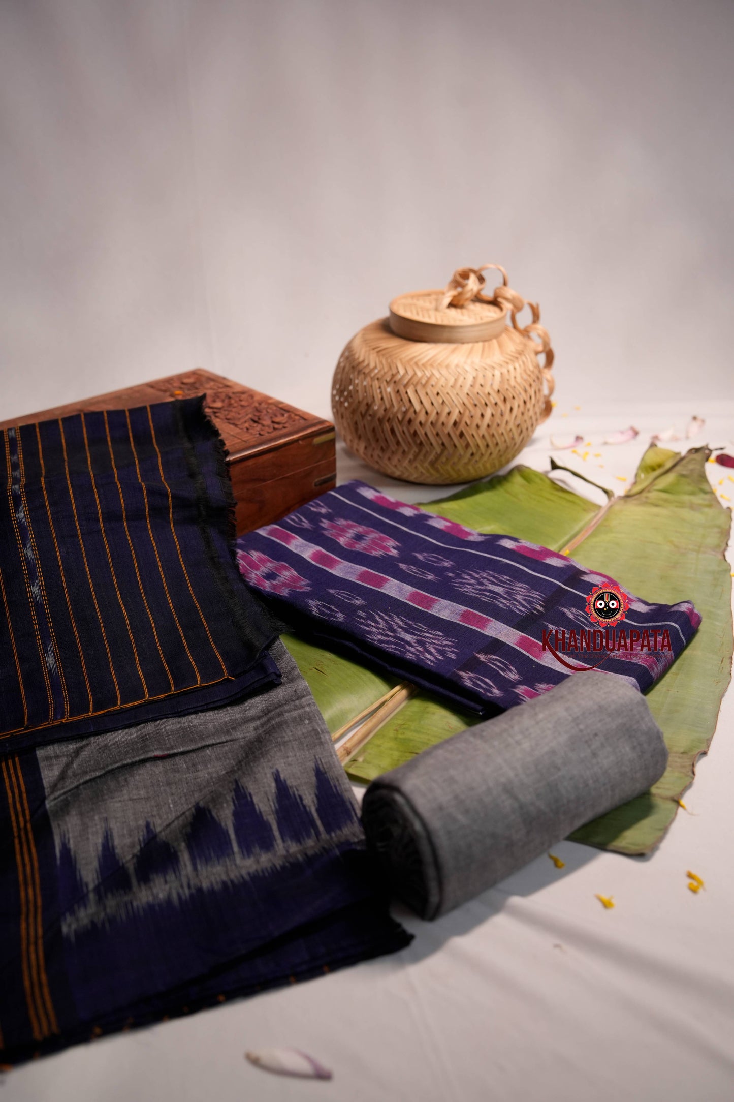 Grey & Blue Flower Design Unstitched Cotton Suit For Women